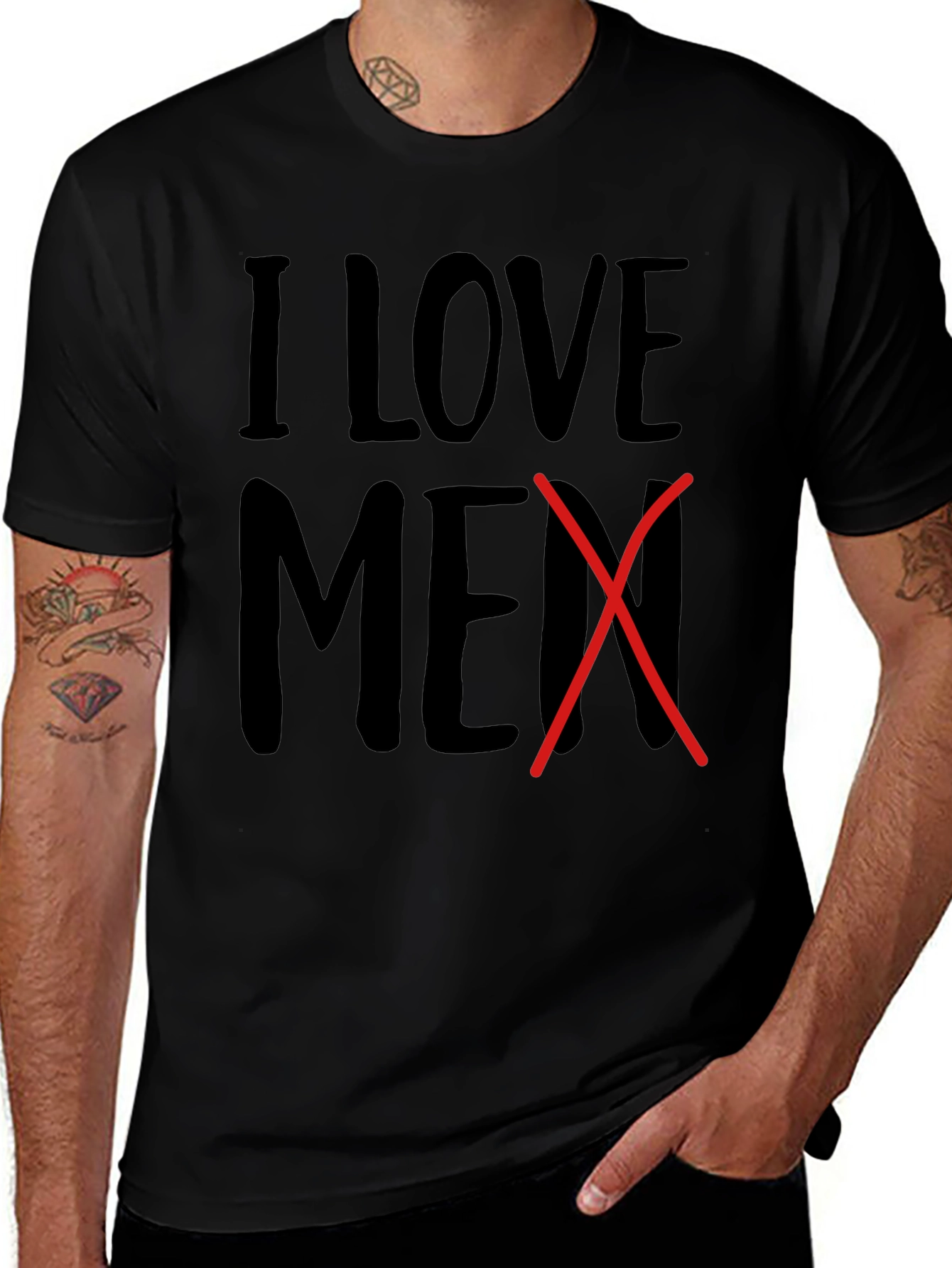 I Love Men Crossed Out Novelty T-Shirt