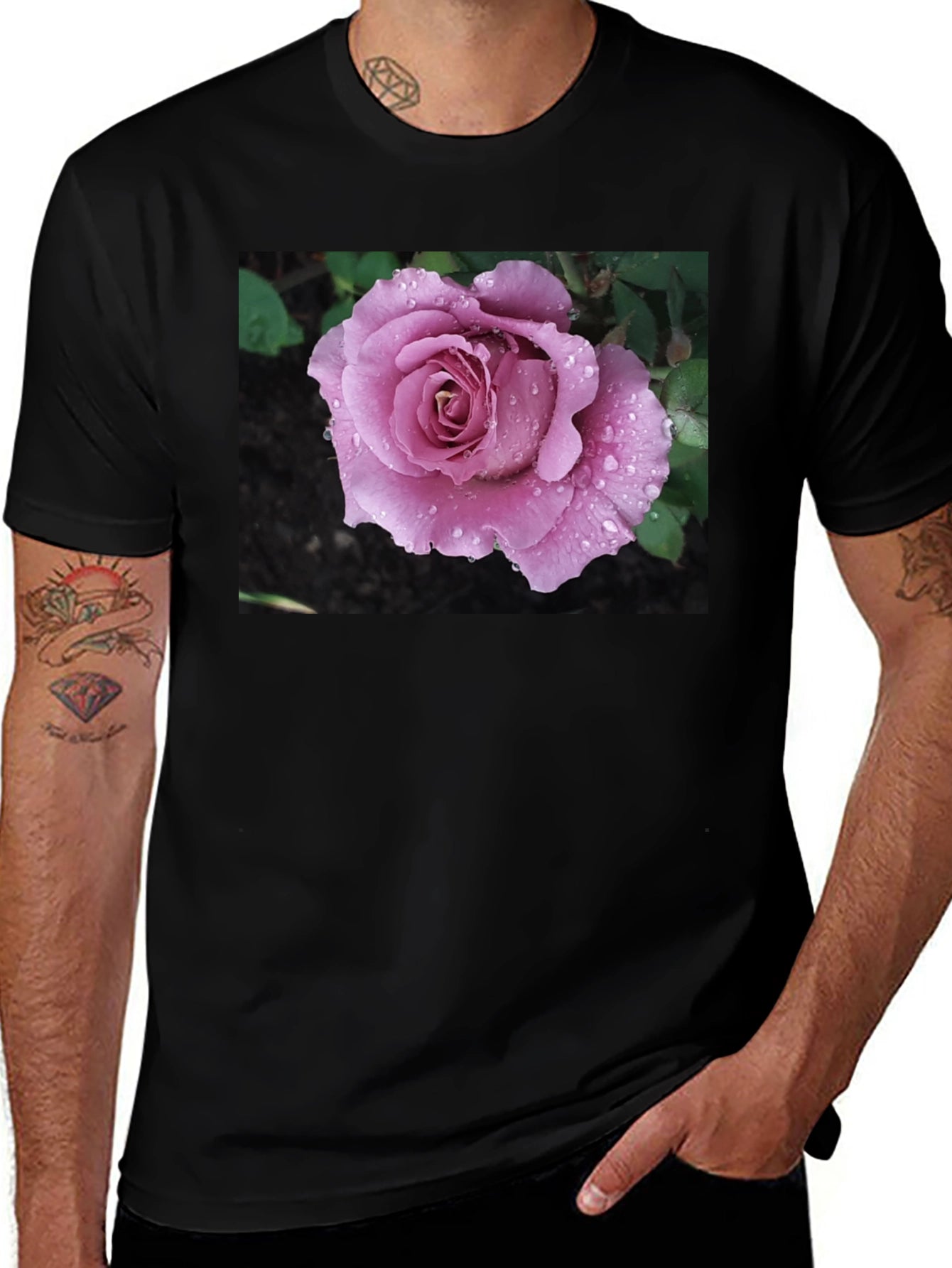 Rose Graphic T-Shirt Black Cotton Blend