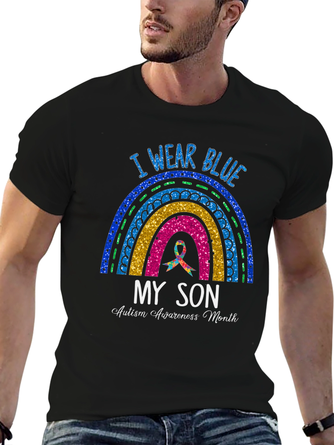 I Wear Blue My Son Autism Awareness Month T-Shirt