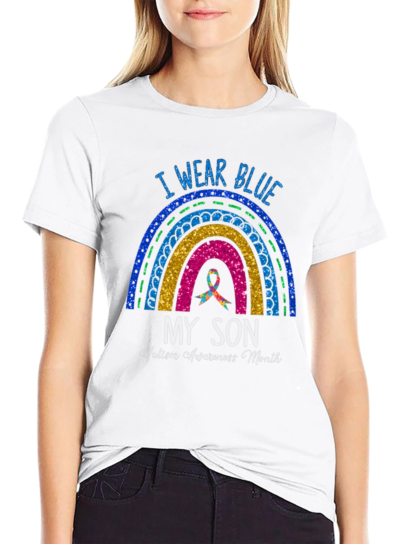 I Wear Blue My Son Autism Awareness Month T-Shirt