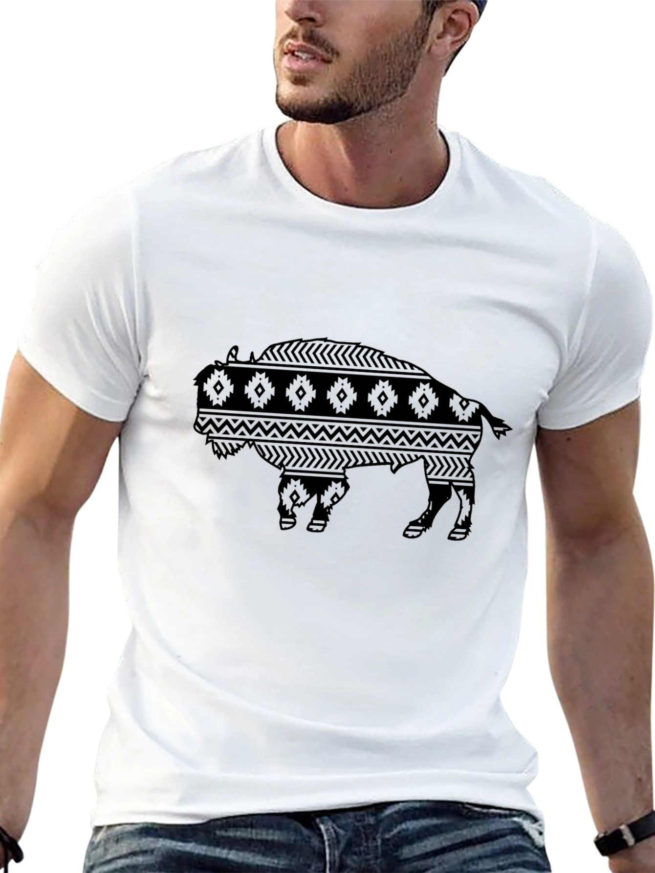 Tribal Bison Graphic Tee - Mens Black T-Shirt
