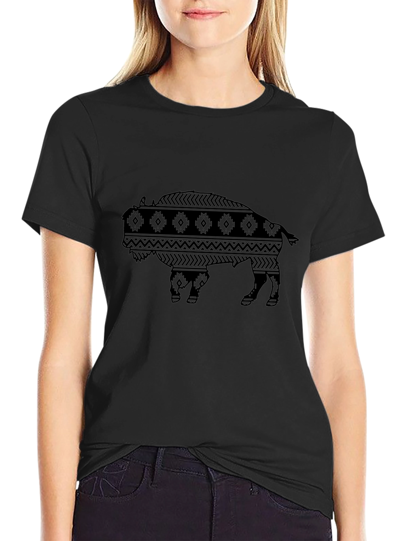 Tribal Bison Graphic Tee - Mens Black T-Shirt
