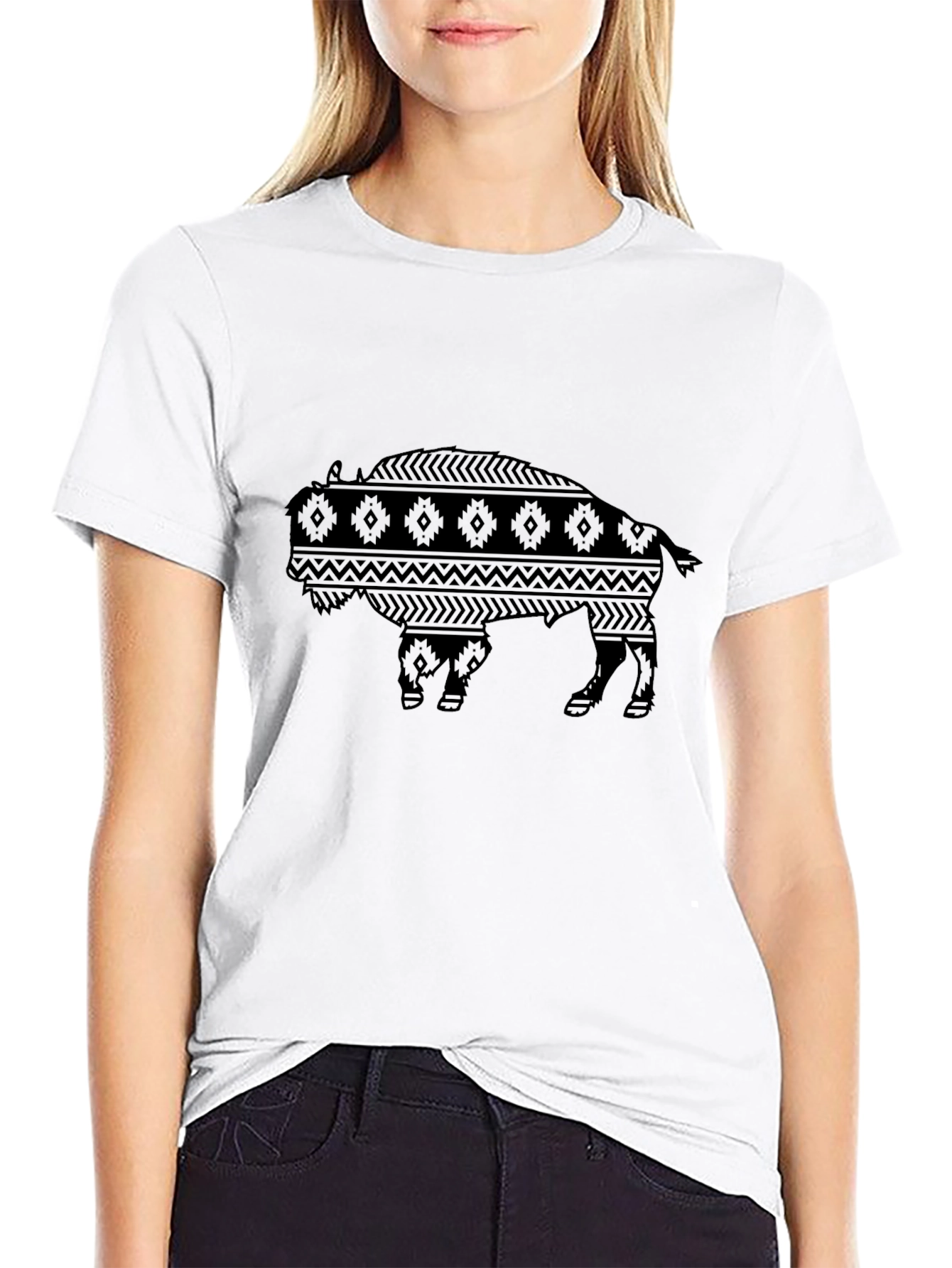 Tribal Bison Graphic Tee - Mens Black T-Shirt