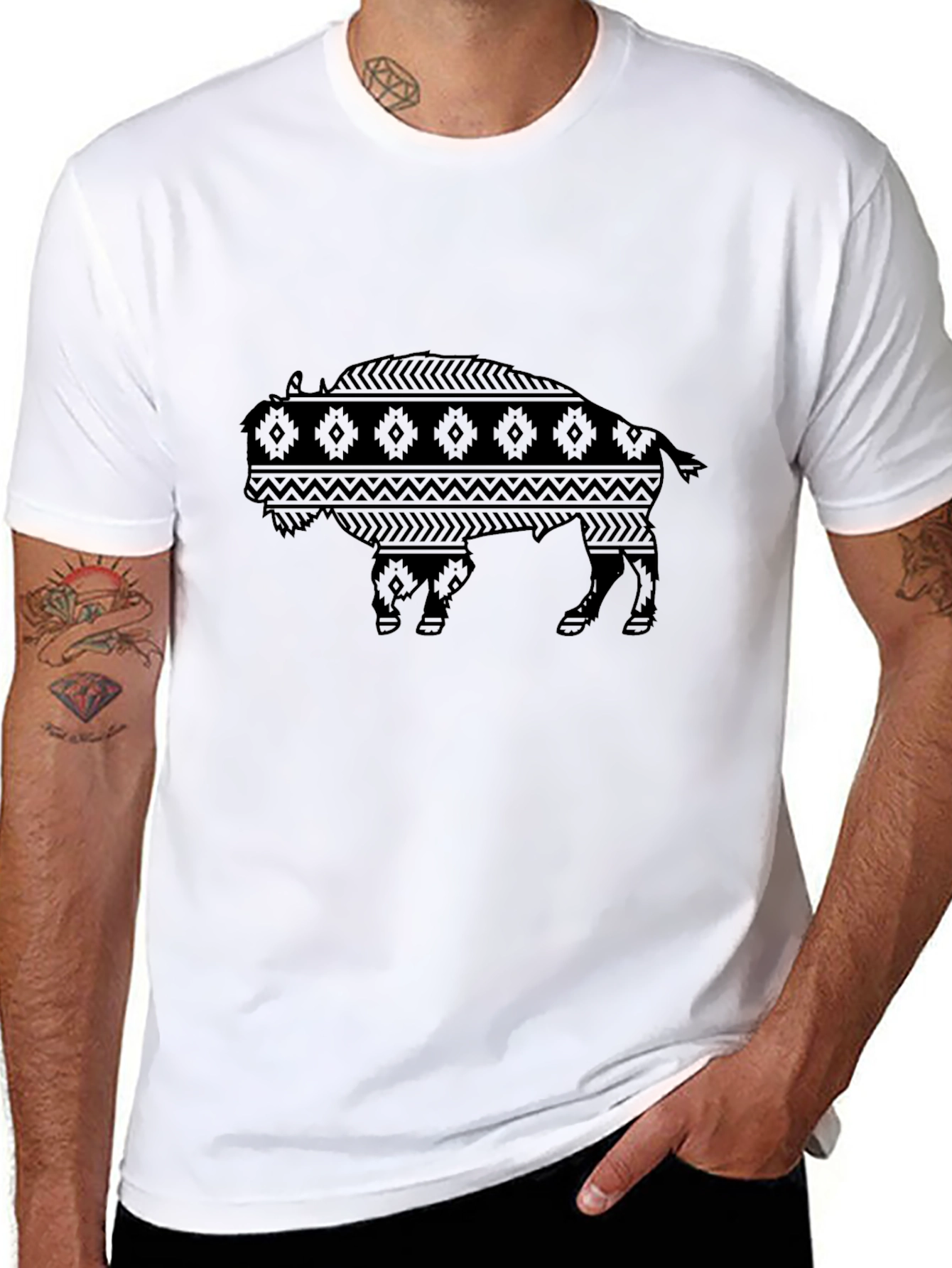 Tribal Bison Graphic Tee - Mens Black T-Shirt