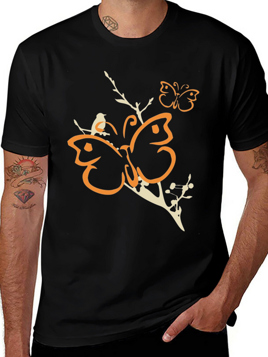 Butterfly and Bird Graphic Tee - Black