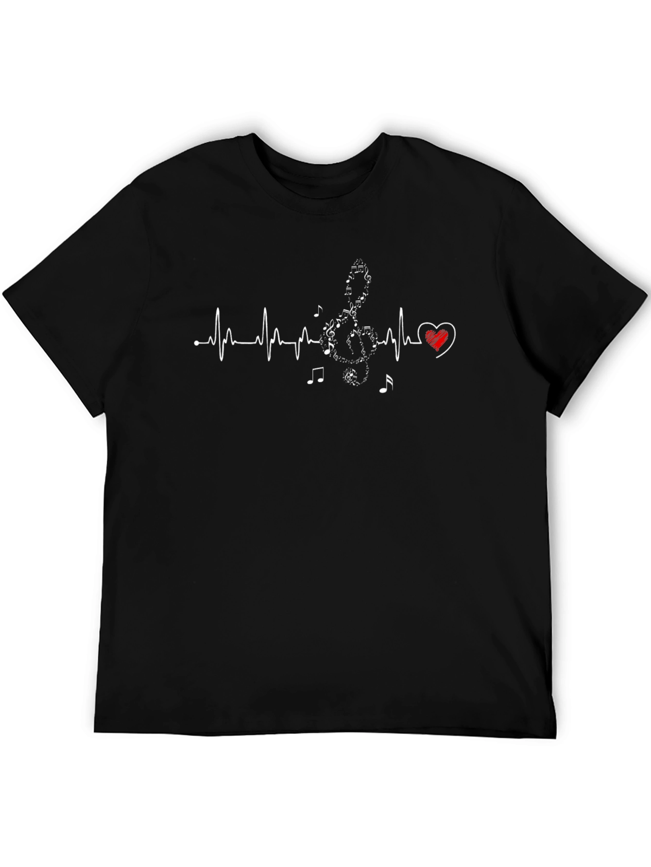 Music Heartbeat T-Shirt - Black Crew Neck Tee