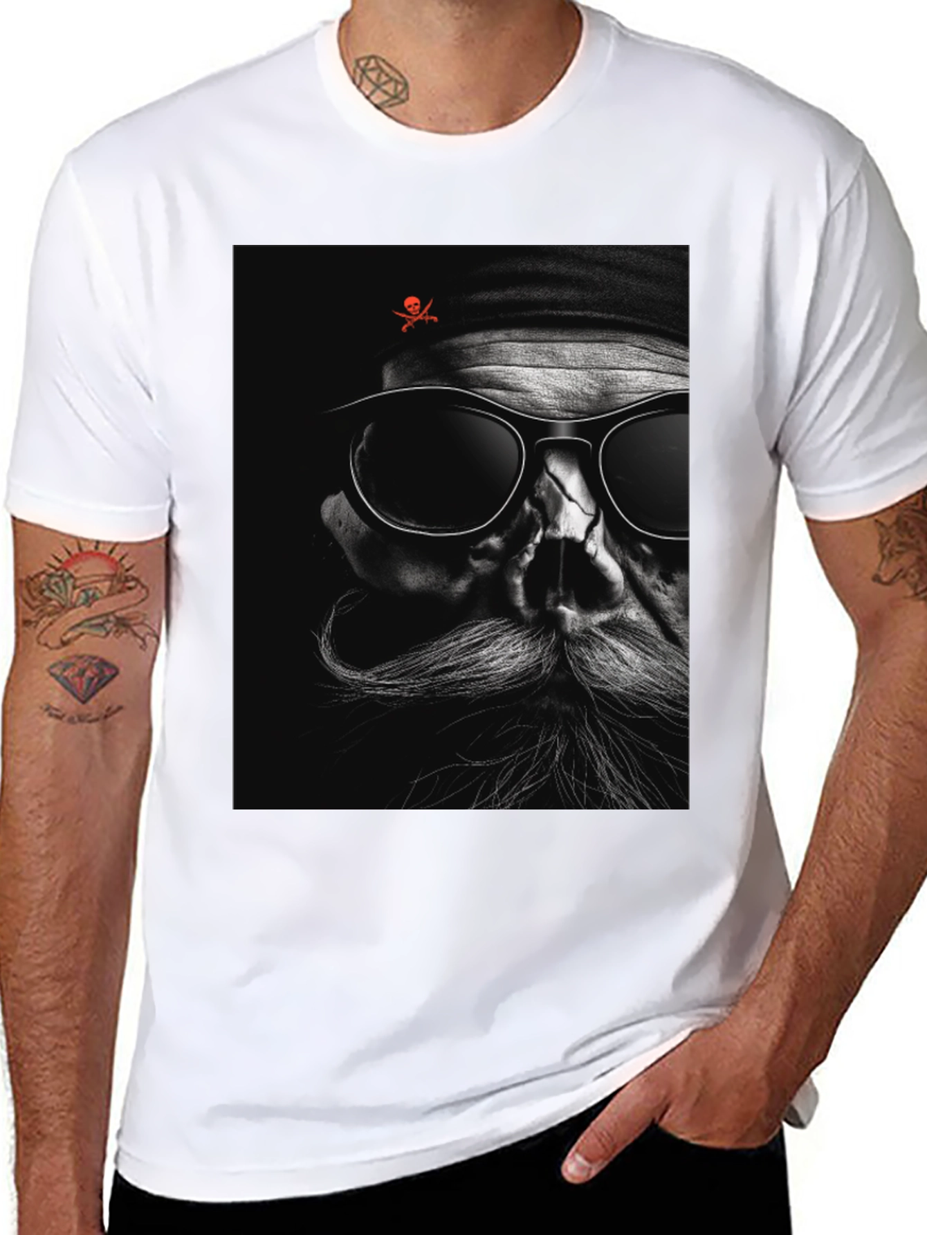 Cool Skull Pirate Graphic Print Black T-Shirt
