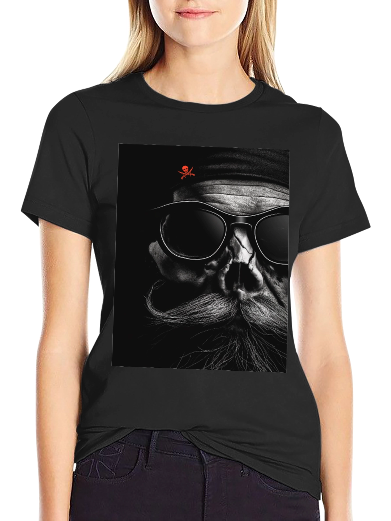 Cool Skull Pirate Graphic Print Black T-Shirt