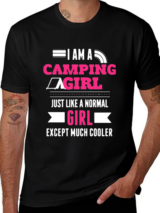 Camping Girl T-Shirt - Black Graphic Tee