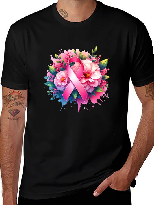 Breast Cancer Awareness T-Shirt Floral Pink Ribbon