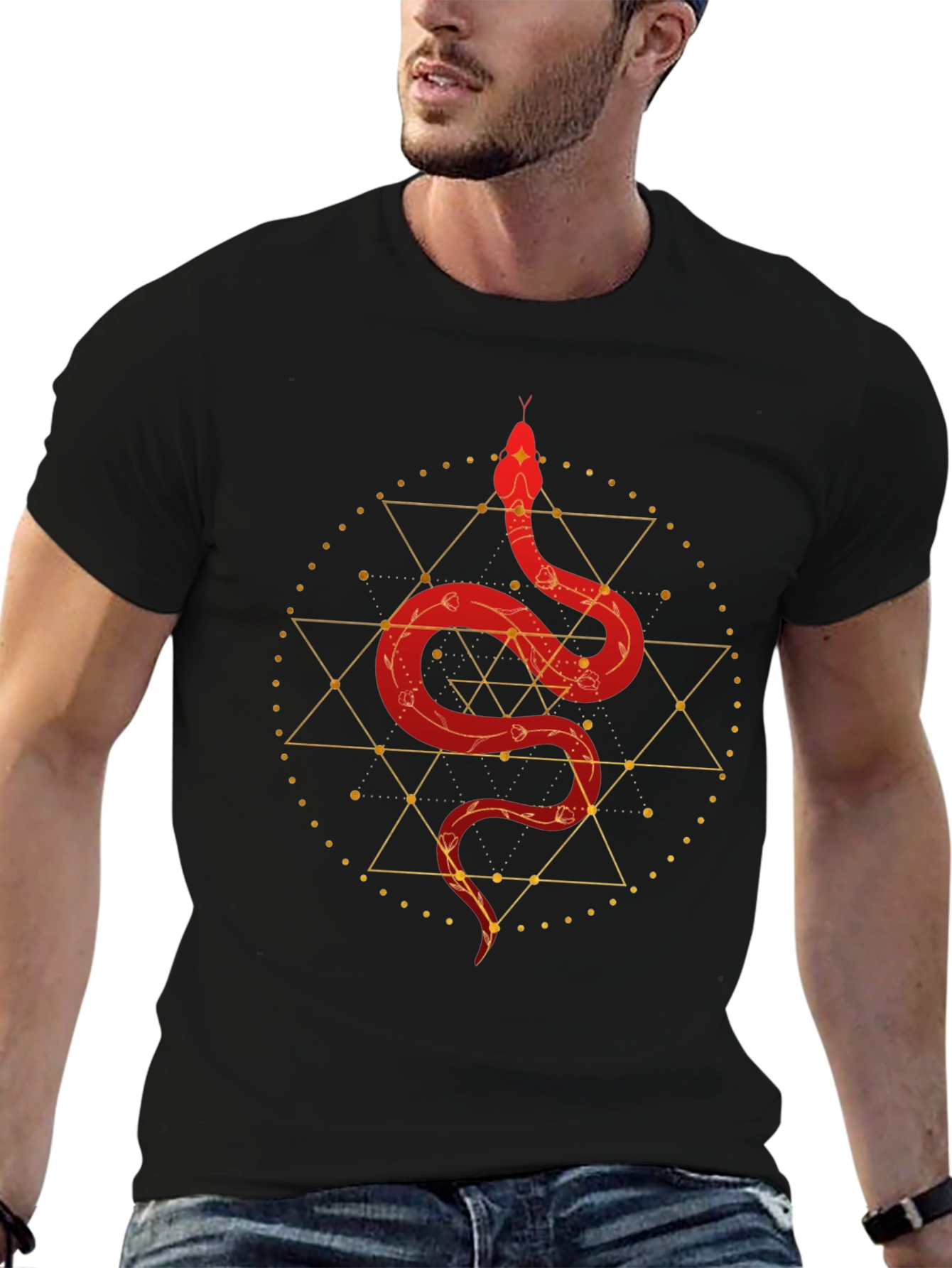 Geometric Serpent Graphic Tee - Modern Mystic
