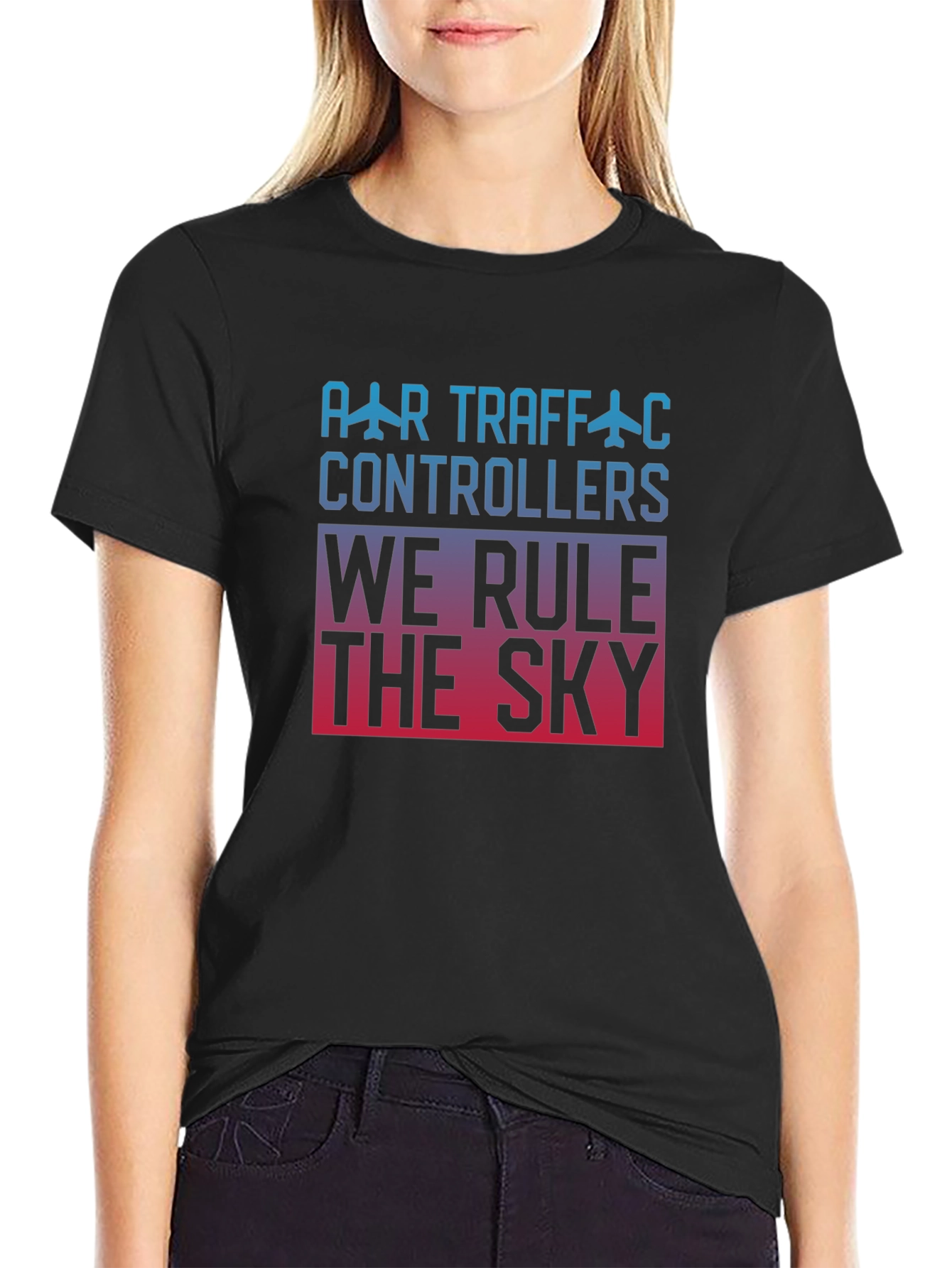 Air Traffic Controller We Rule The Sky Black T-Shirt