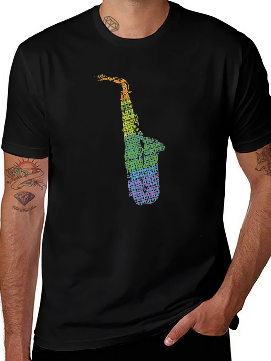 Rainbow Saxophone Graphic Tee - Music Lovers Shirt