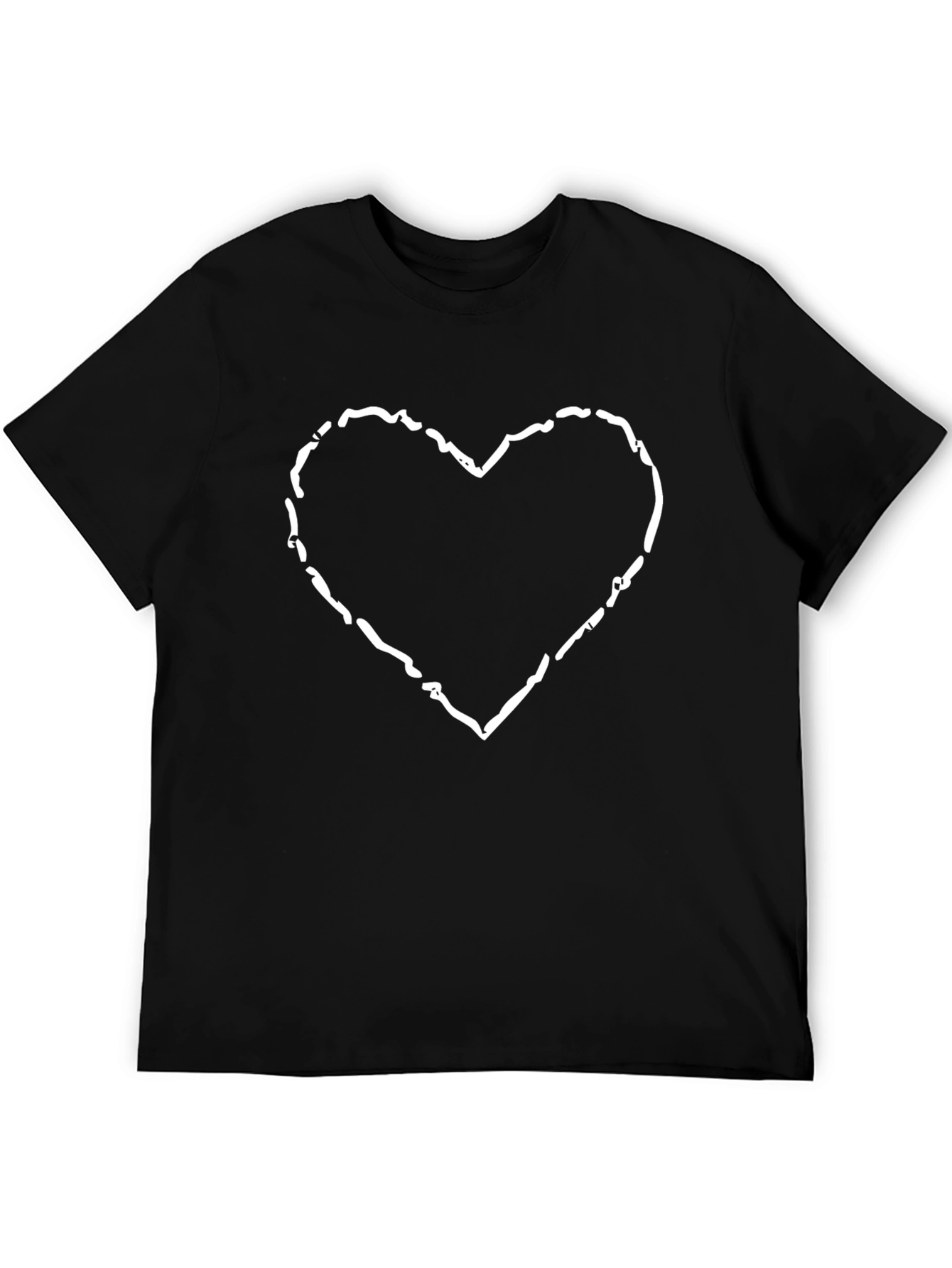 Heart Outline Graphic Tee - Black Cotton Casual