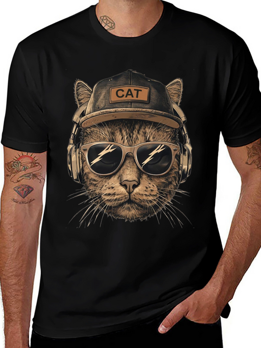 Cool Cat T-Shirt: DJ Cat with Headphones & Sunglasses