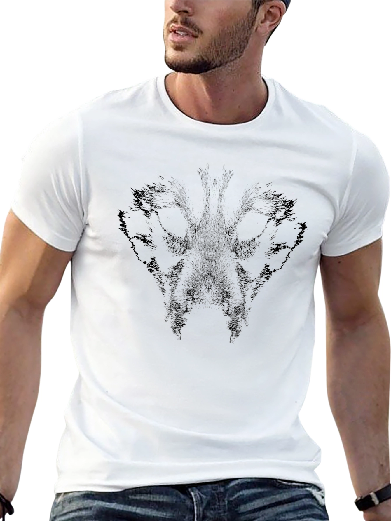 Black Graphic Tee - Abstract Animal Face