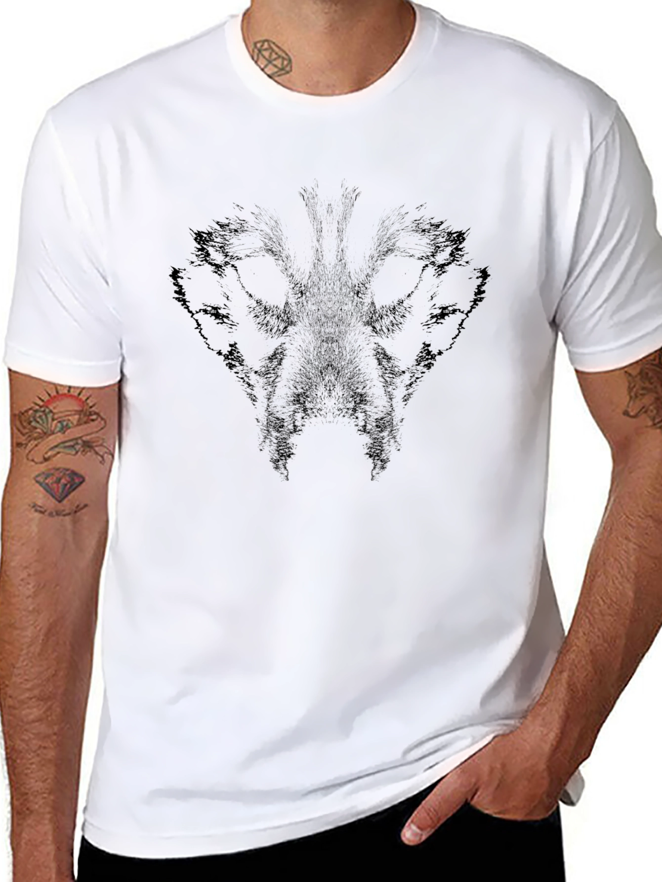 Black Graphic Tee - Abstract Animal Face