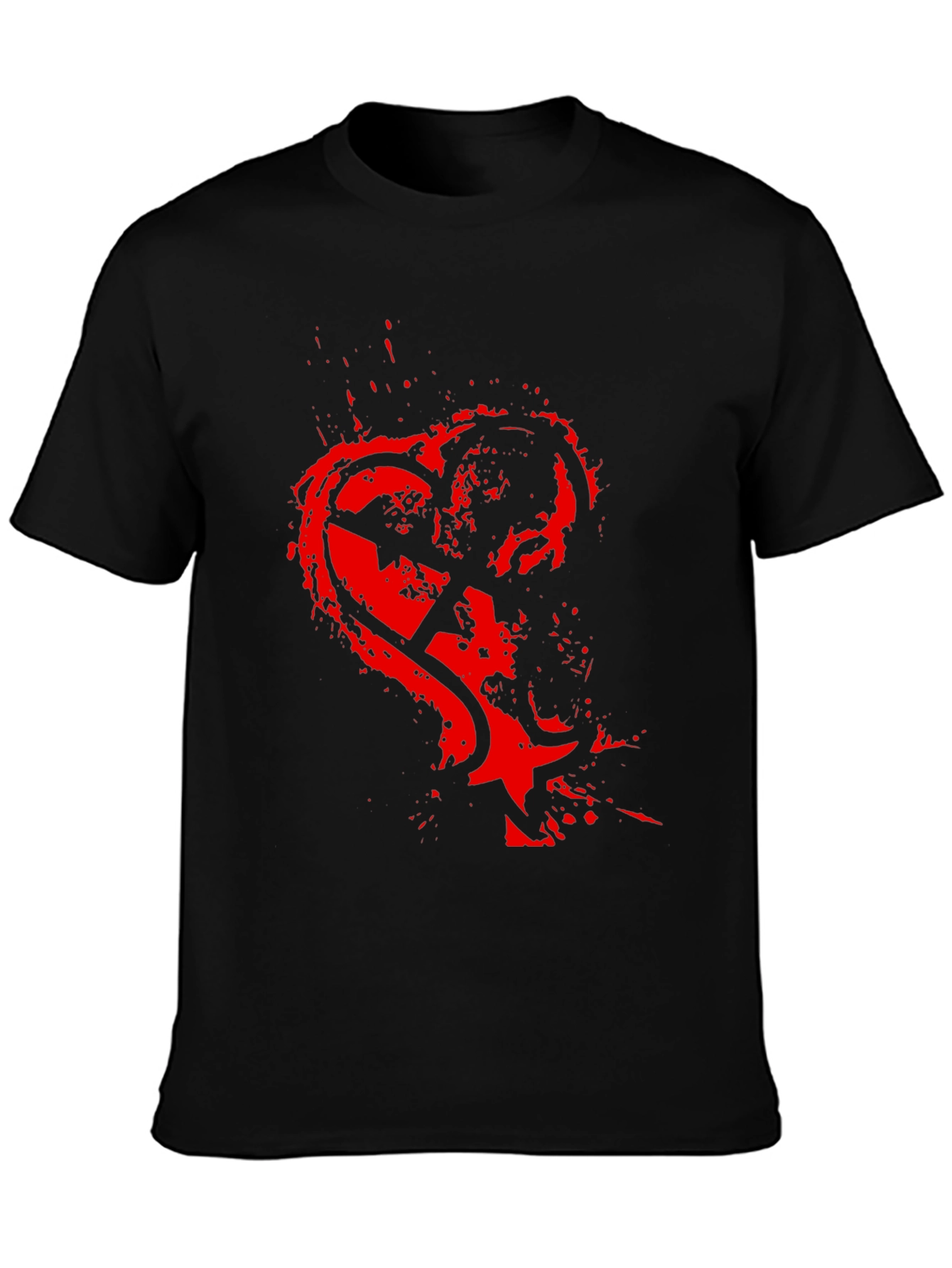 Edgy Red Heart Graphic Black T-Shirt