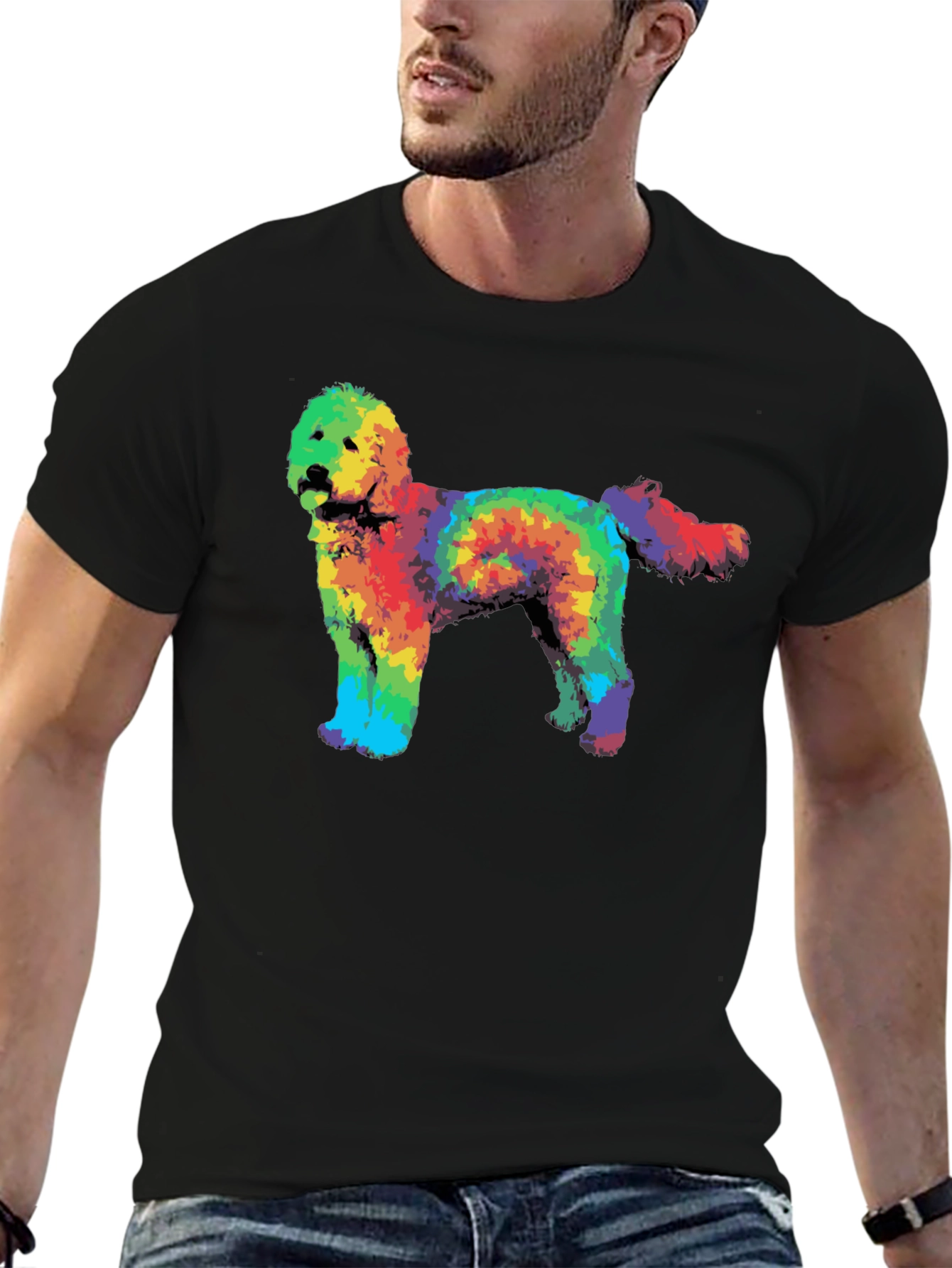 Rainbow Tie-Dye Doodle Dog Graphic T-Shirt