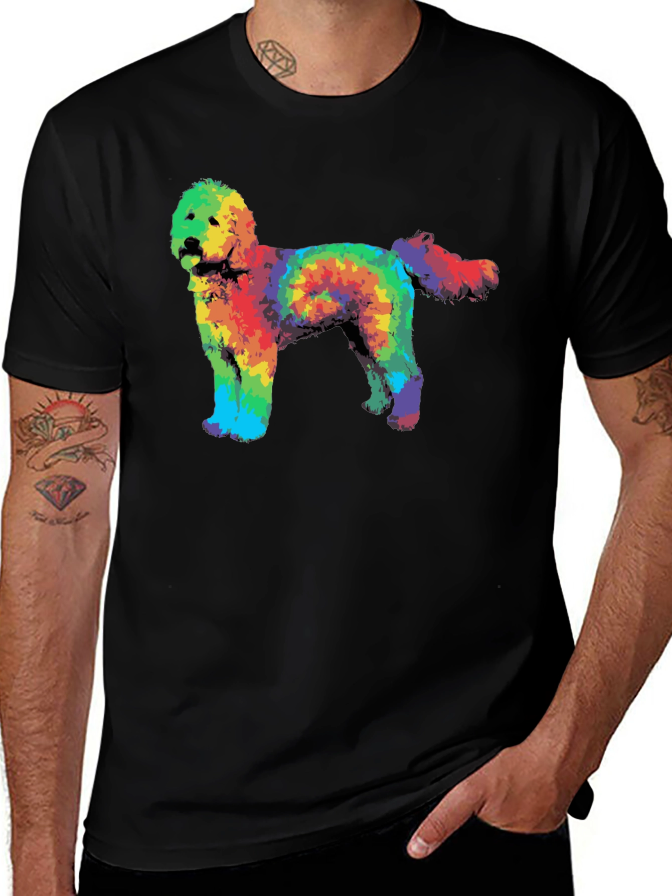 Rainbow Tie-Dye Doodle Dog Graphic T-Shirt