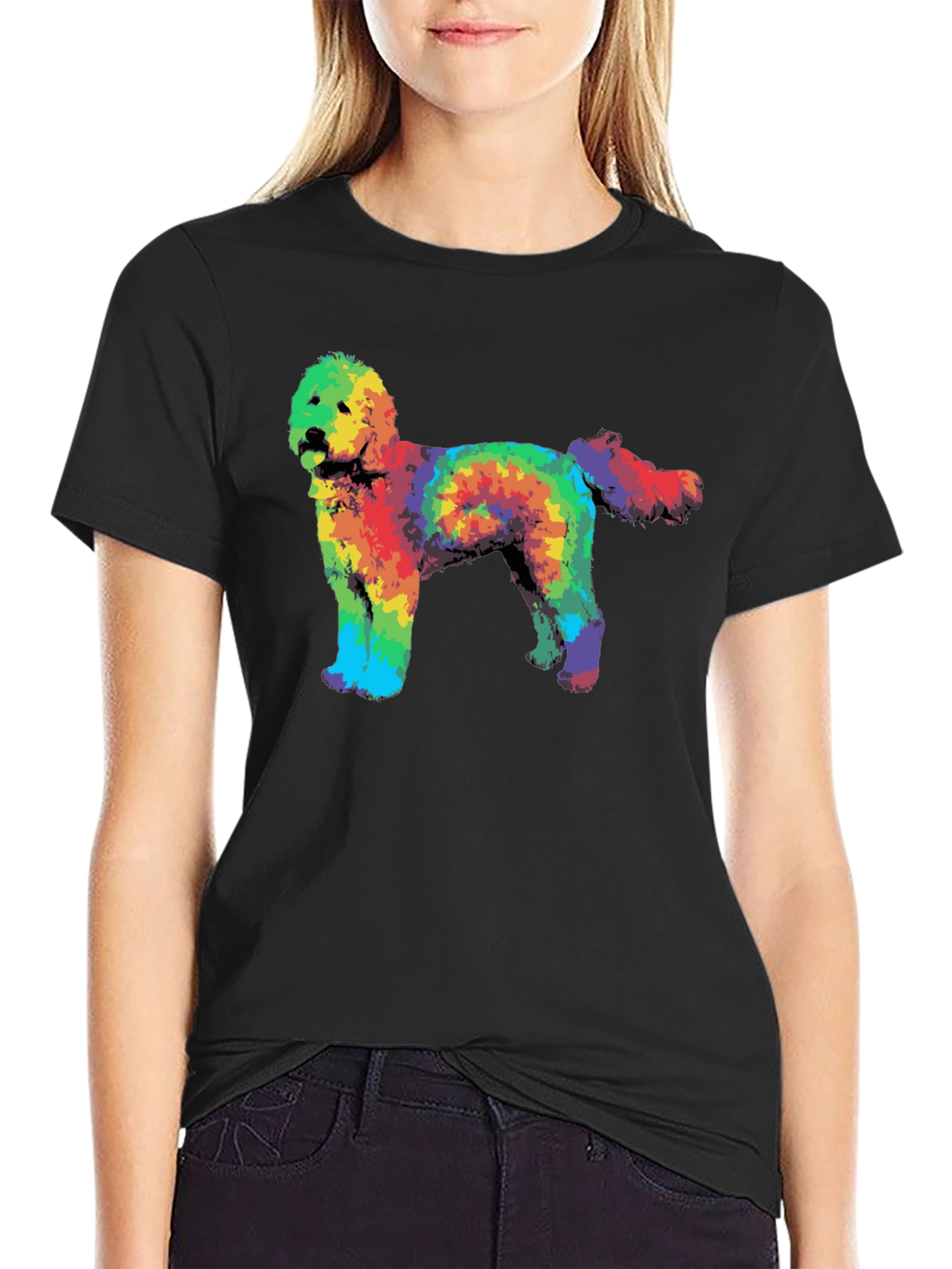 Rainbow Tie-Dye Doodle Dog Graphic T-Shirt