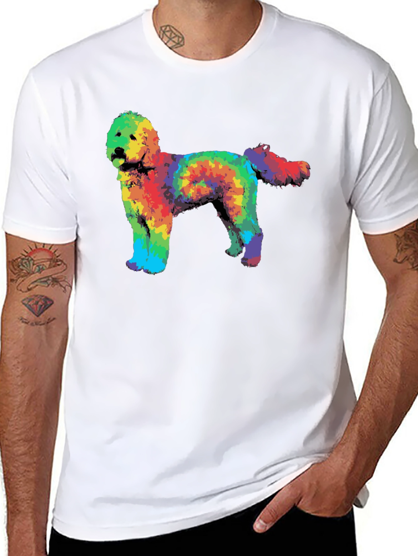 Rainbow Tie-Dye Doodle Dog Graphic T-Shirt