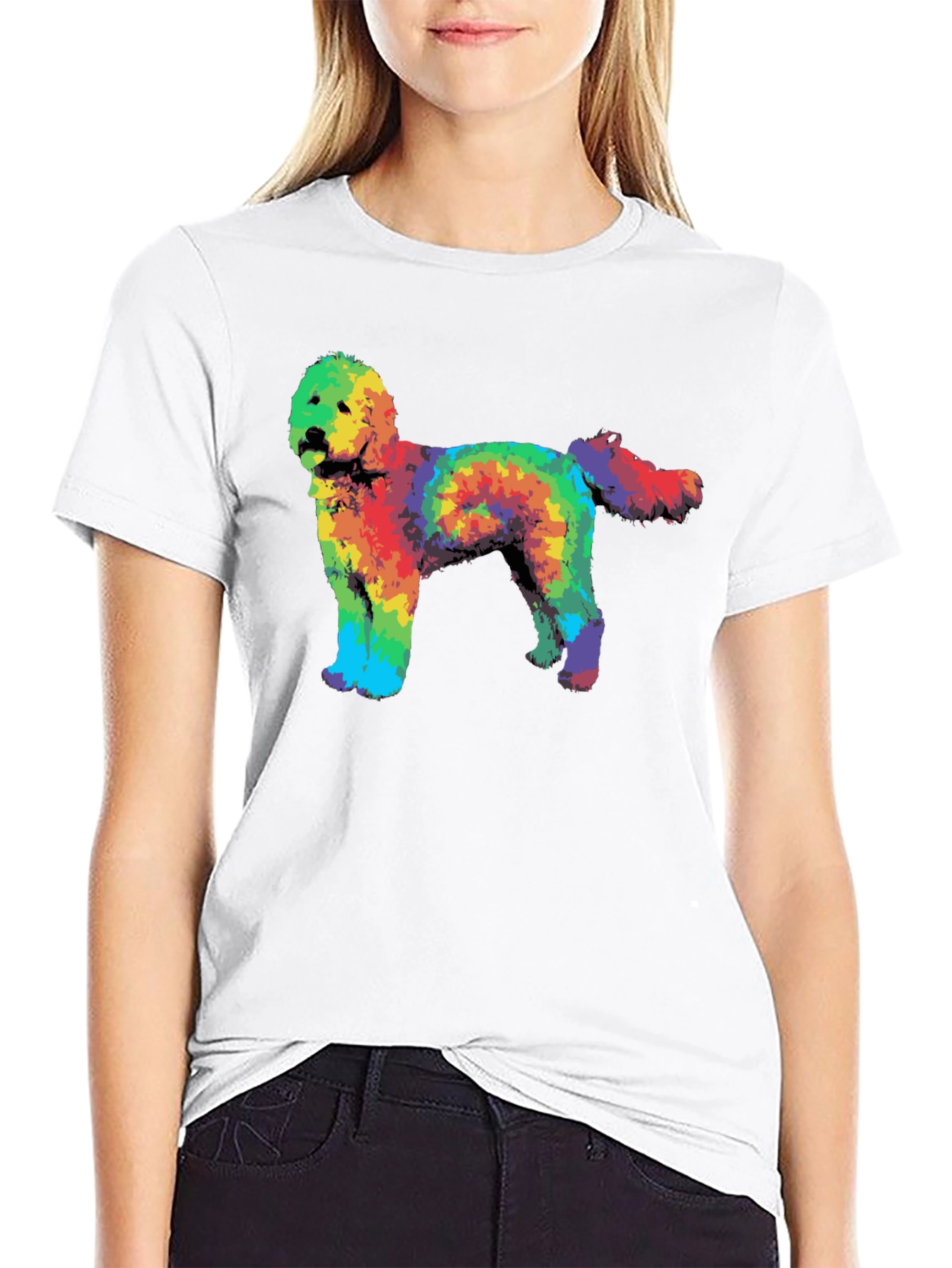 Rainbow Tie-Dye Doodle Dog Graphic T-Shirt