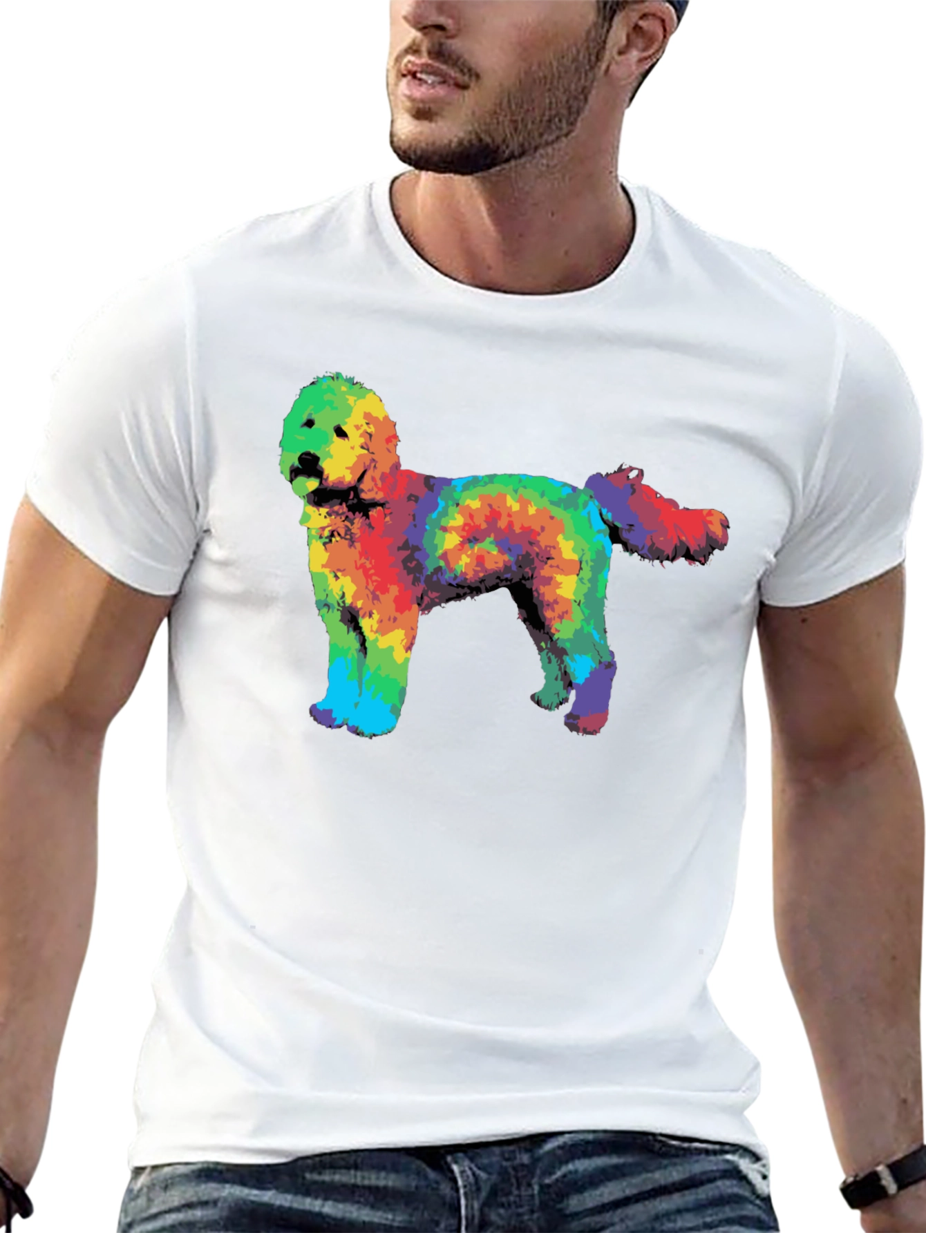 Rainbow Tie-Dye Doodle Dog Graphic T-Shirt