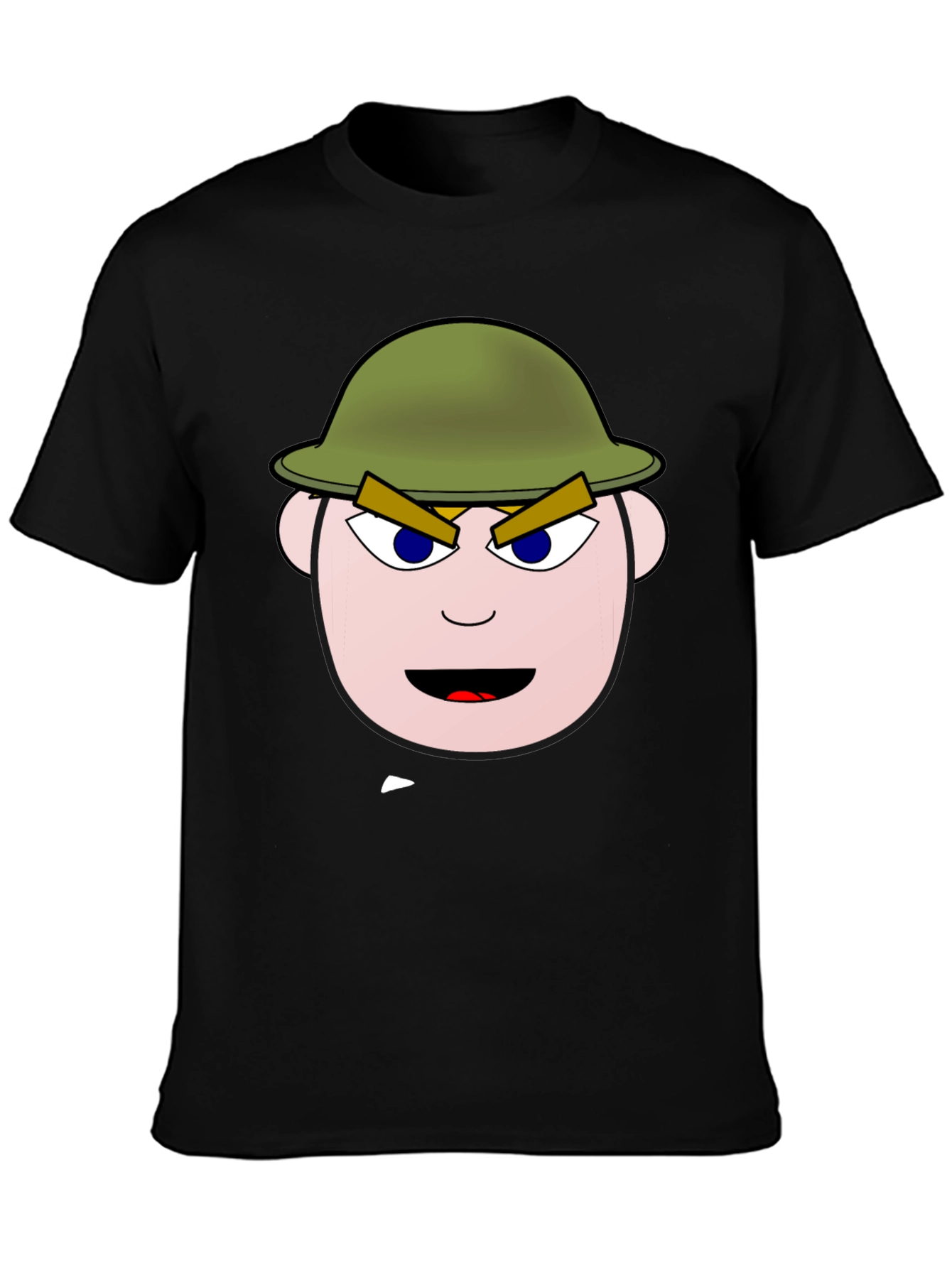 Cartoon Soldier Graphic Tee - Black Cotton Blend Shirt