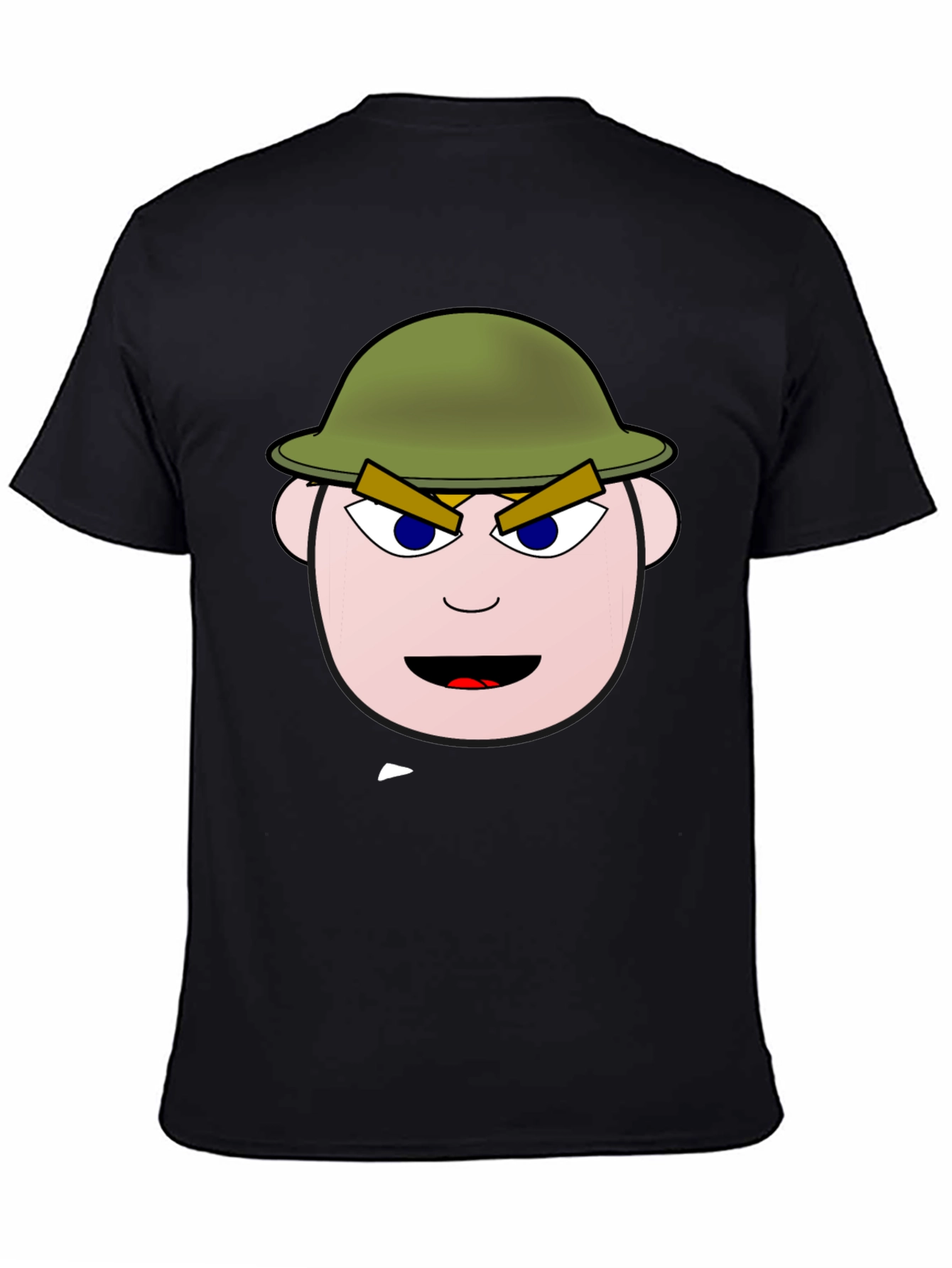 Cartoon Soldier Graphic Tee - Black Cotton Blend Shirt