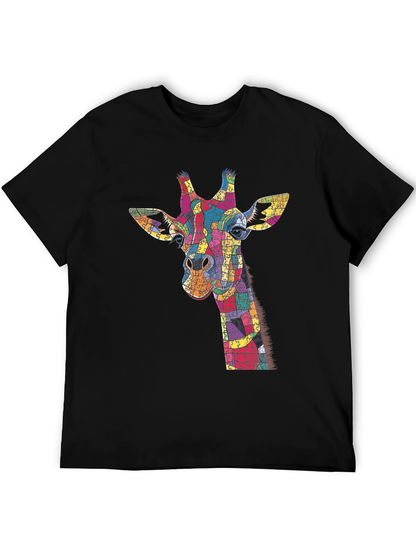 Giraffe Puzzle Piece Graphic Black T-Shirt