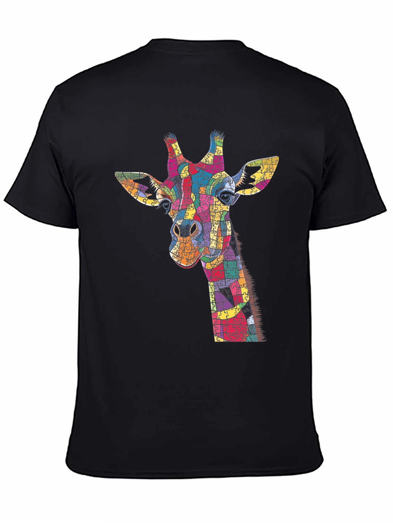 Giraffe Puzzle Piece Graphic Black T-Shirt
