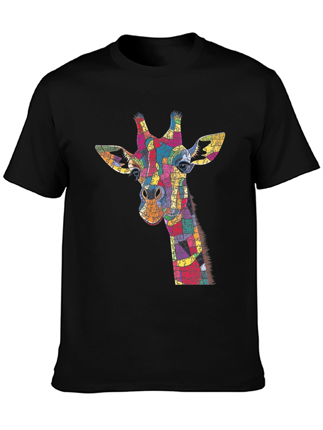 Giraffe Puzzle Piece Graphic Black T-Shirt
