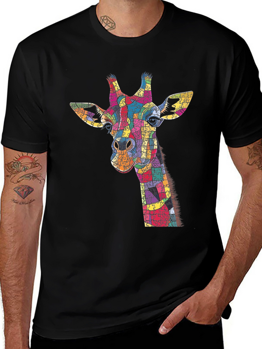 Giraffe Puzzle Piece Graphic Black T-Shirt