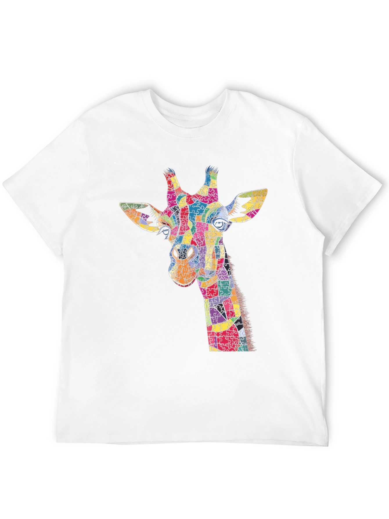 Giraffe Puzzle Piece Graphic Black T-Shirt