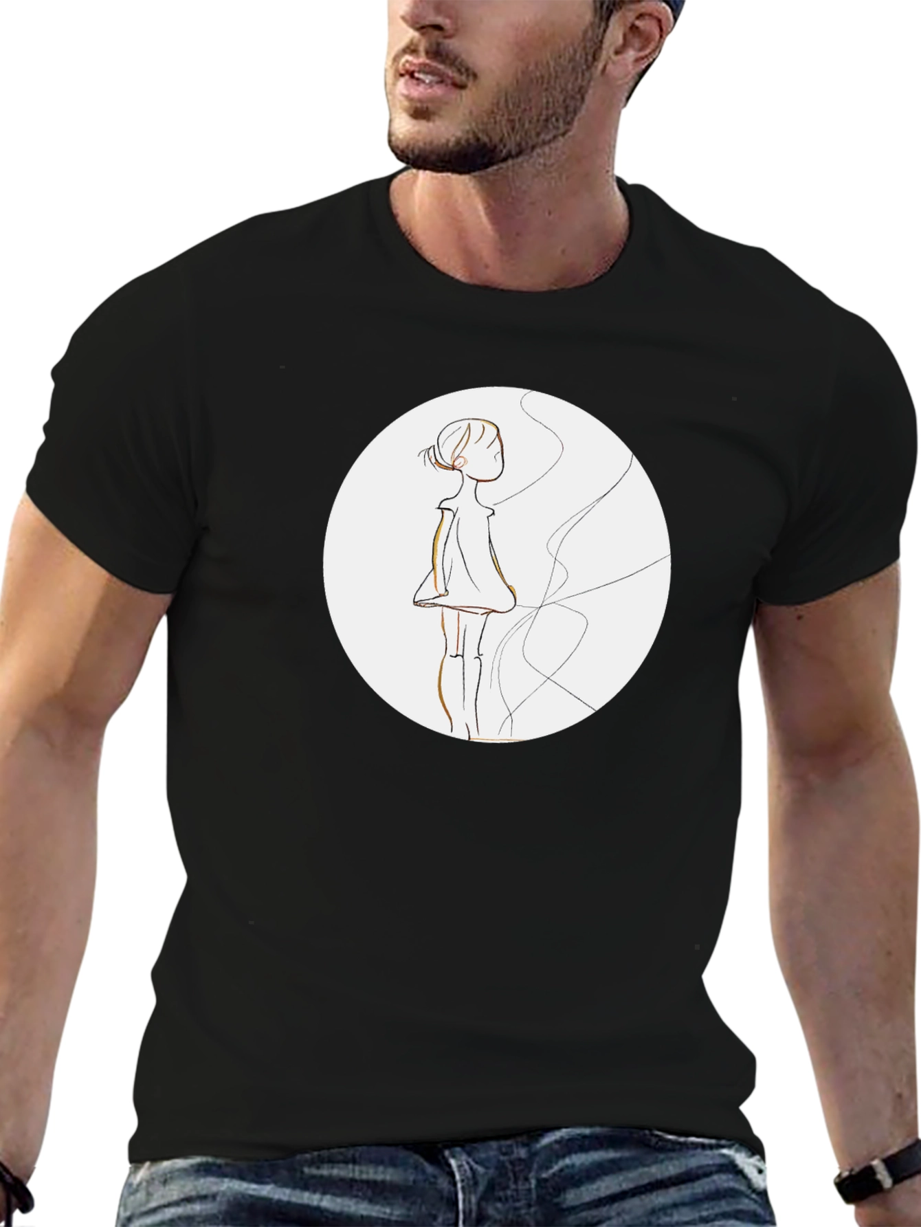 Black Graphic Tee - Abstract Girl Design