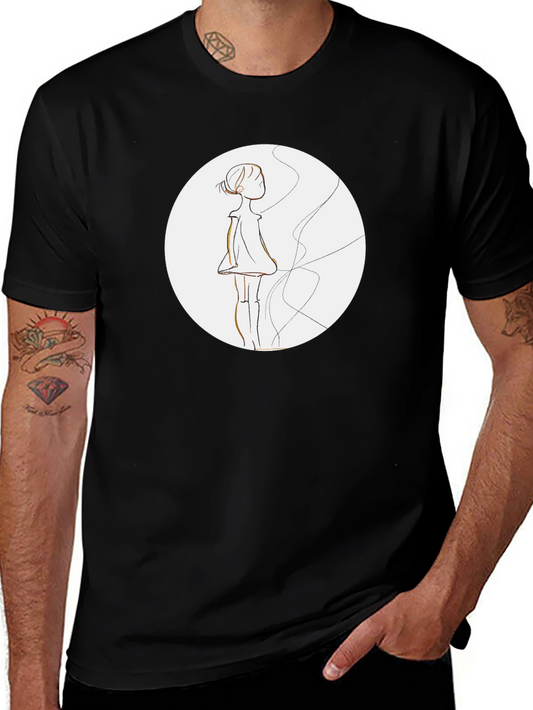 Black Graphic Tee - Abstract Girl Design