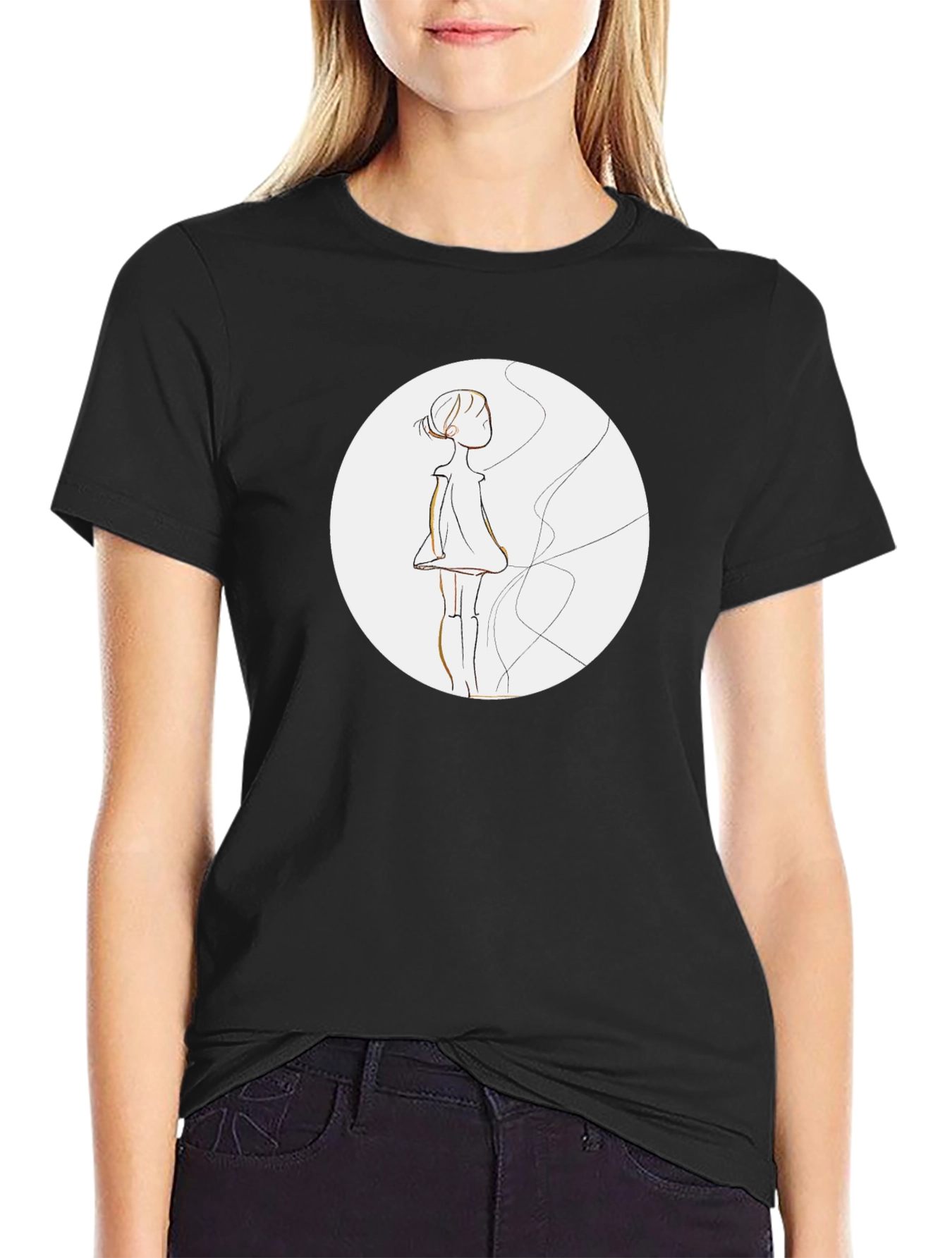 Black Graphic Tee - Abstract Girl Design