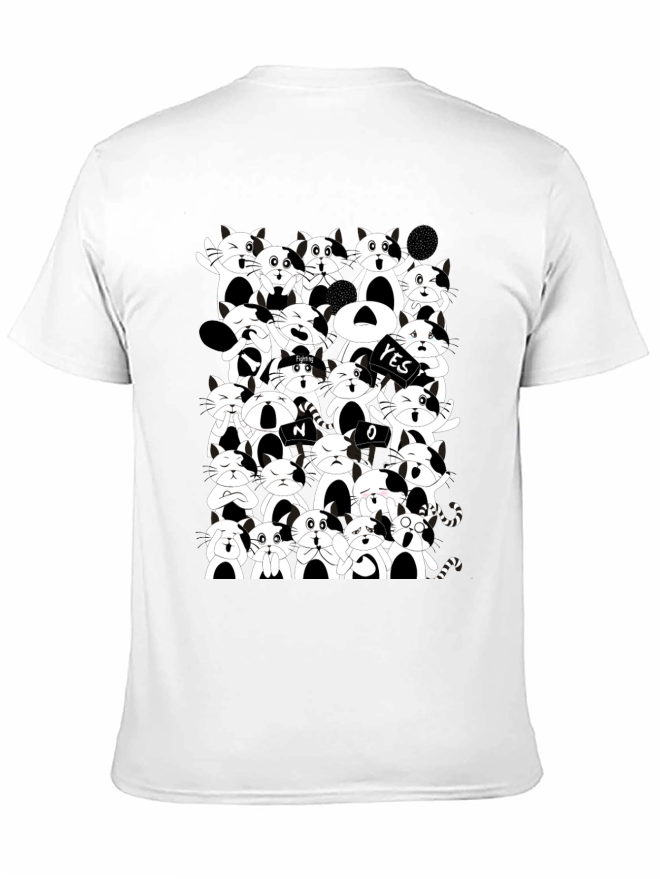 Cartoon Cat Pile Up Black T-Shirt
