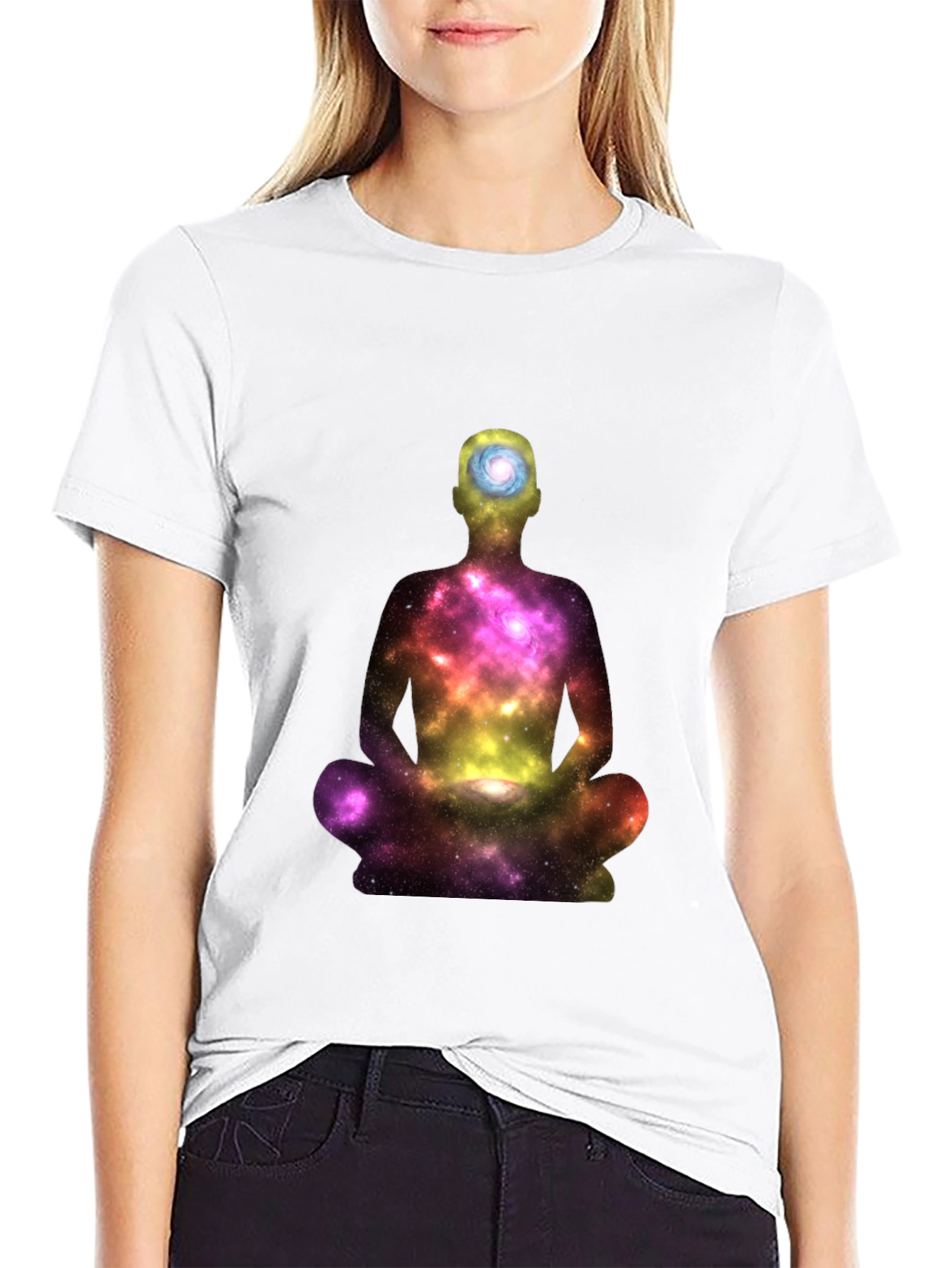 Meditating Galaxy Man Black T-Shirt