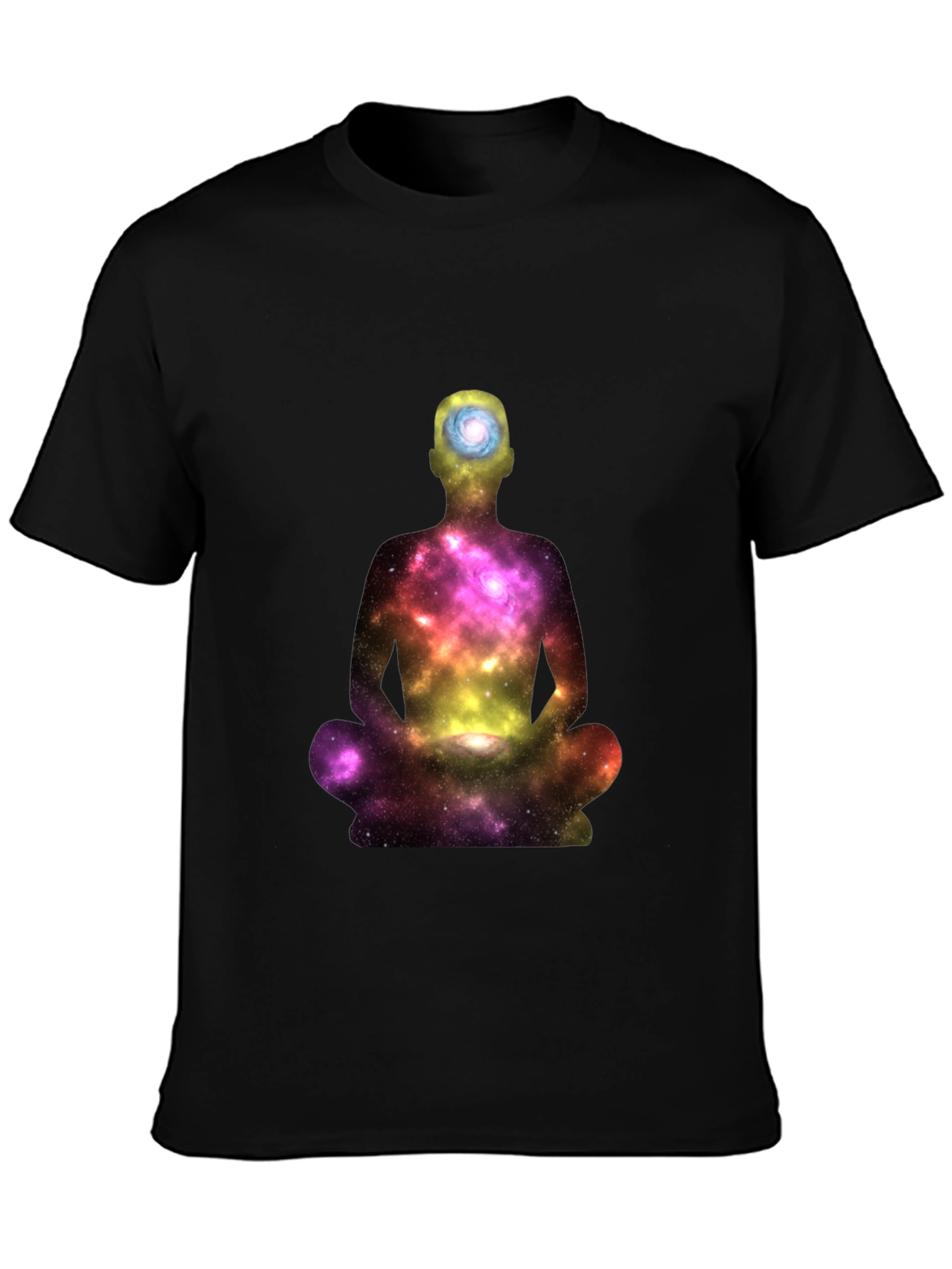 Meditating Galaxy Man Black T-Shirt