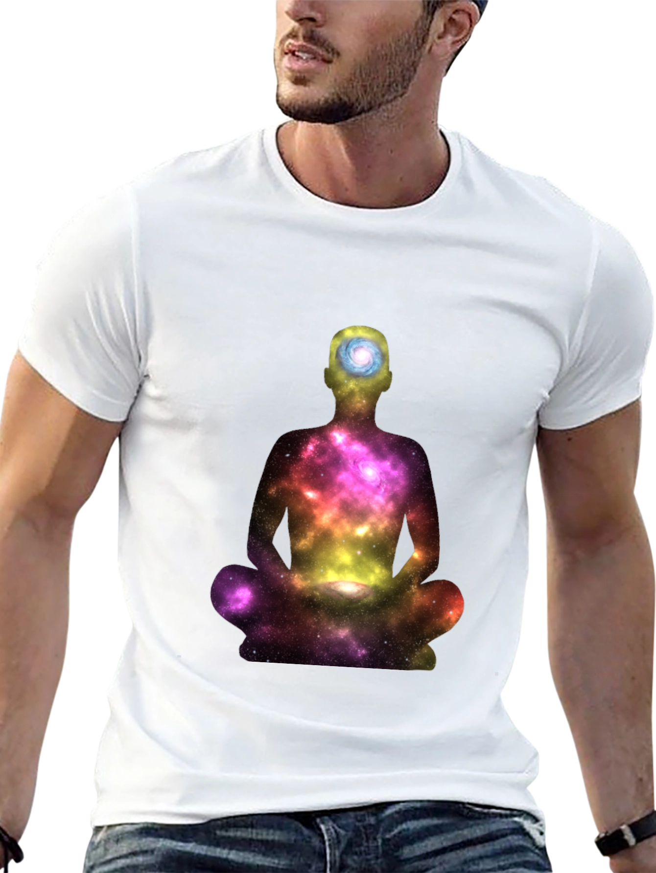 Meditating Galaxy Man Black T-Shirt