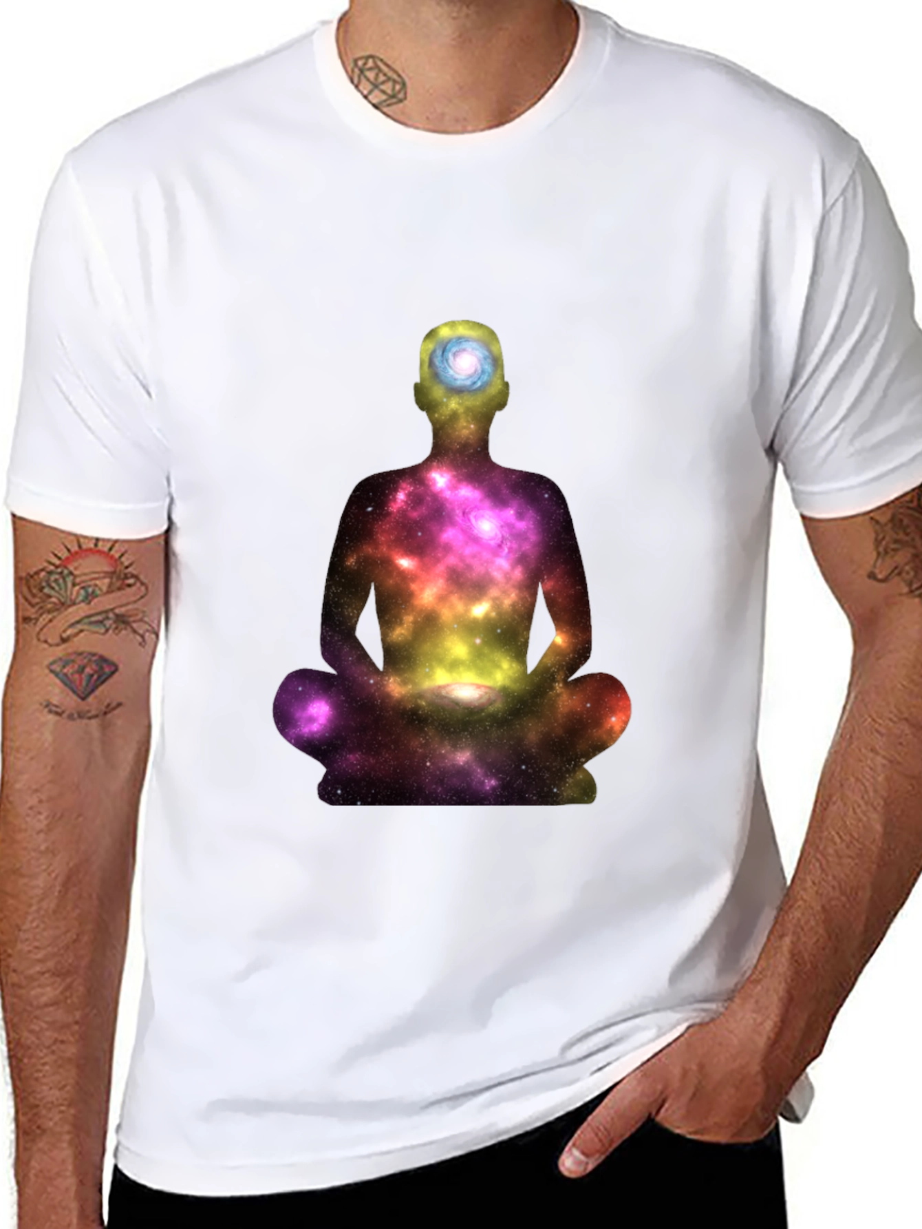 Meditating Galaxy Man Black T-Shirt
