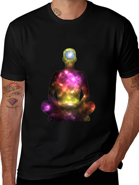 Meditating Galaxy Man Black T-Shirt