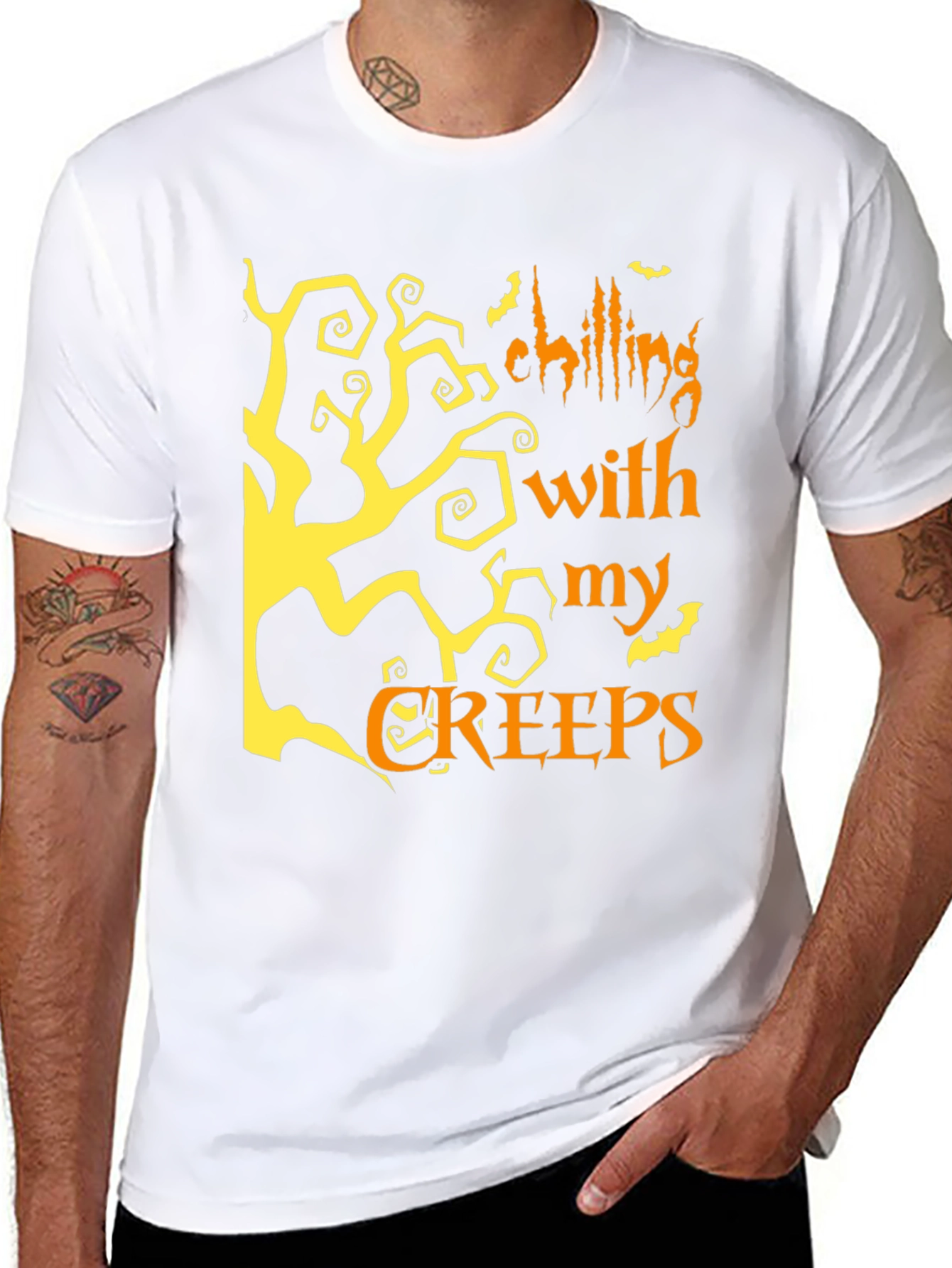 Halloween Chilling With My Creeps Black Graphic T-Shirt