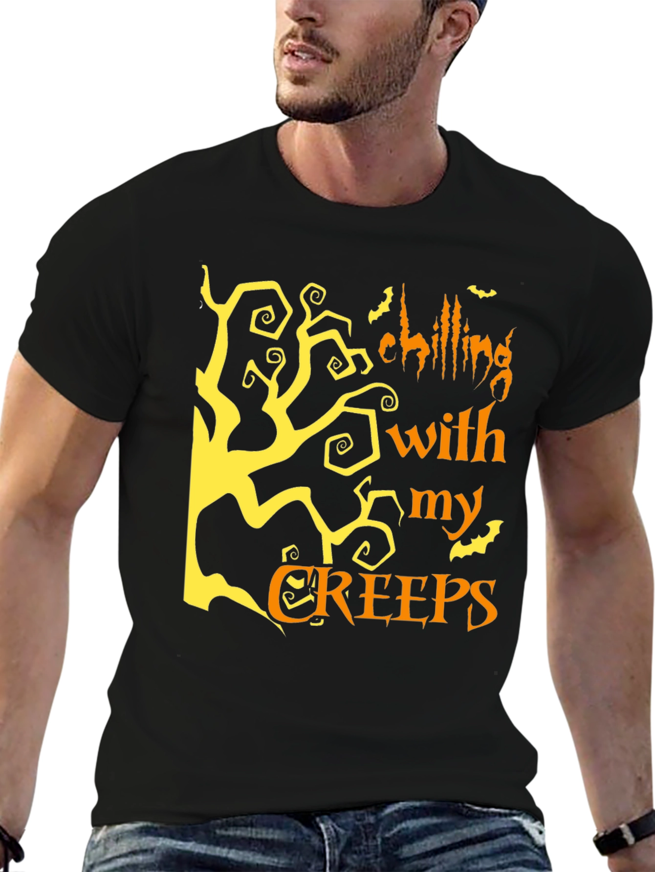 Halloween Chilling With My Creeps Black Graphic T-Shirt