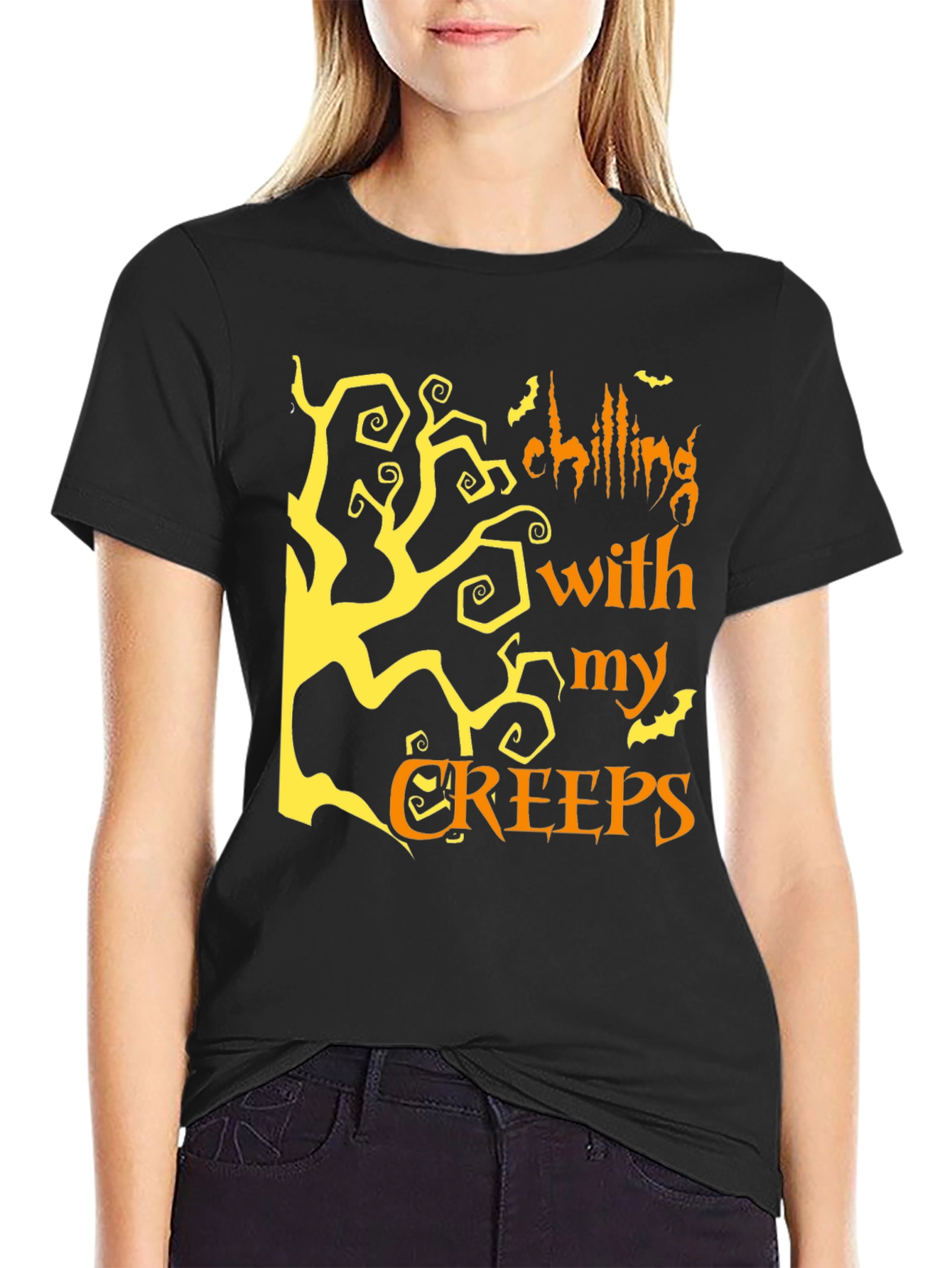 Halloween Chilling With My Creeps Black Graphic T-Shirt