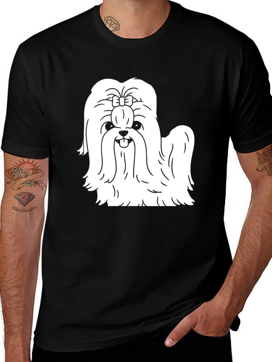 Cute Dog Graphic Tee - Black Cotton Blend T-Shirt