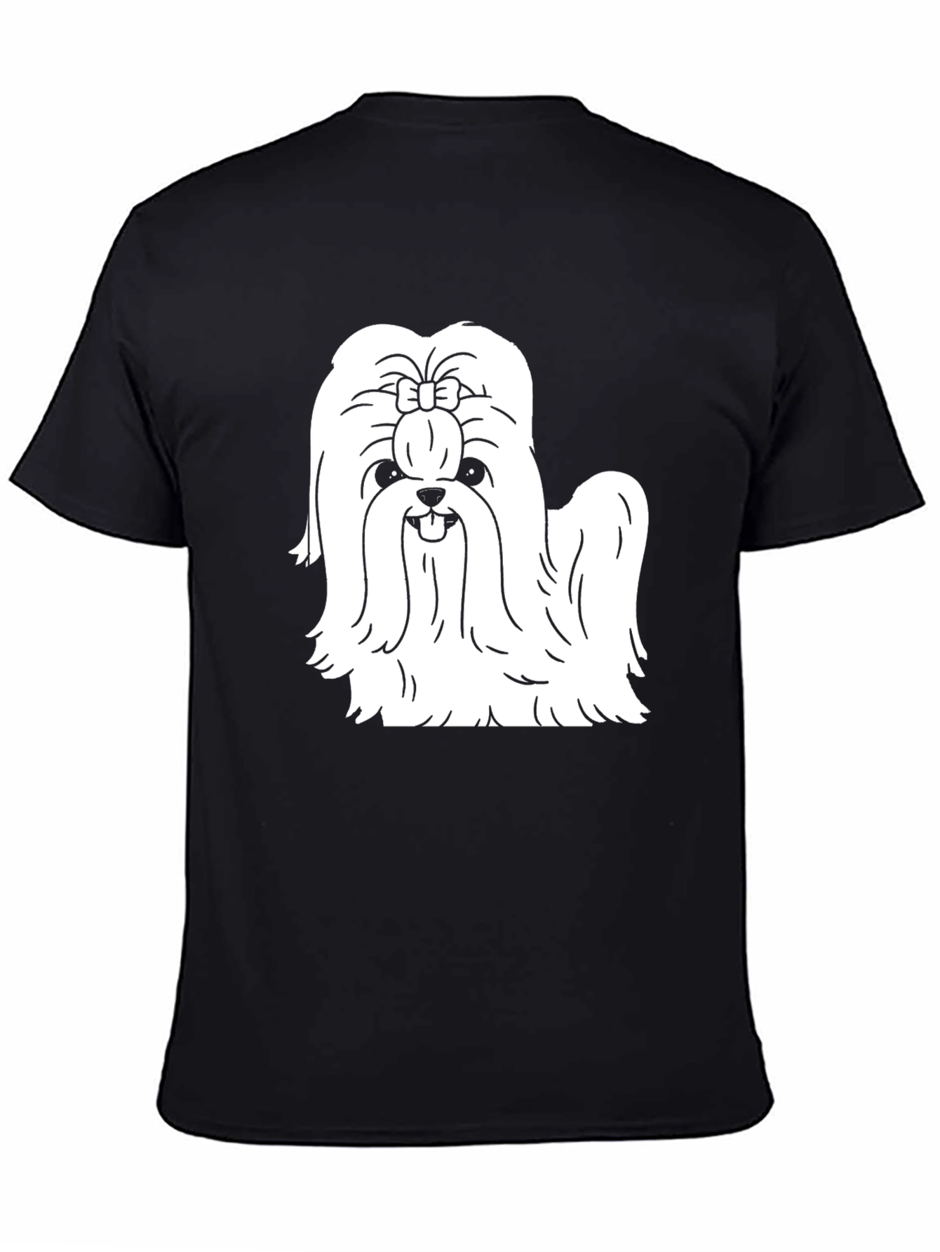 Cute Dog Graphic Tee - Black Cotton Blend T-Shirt