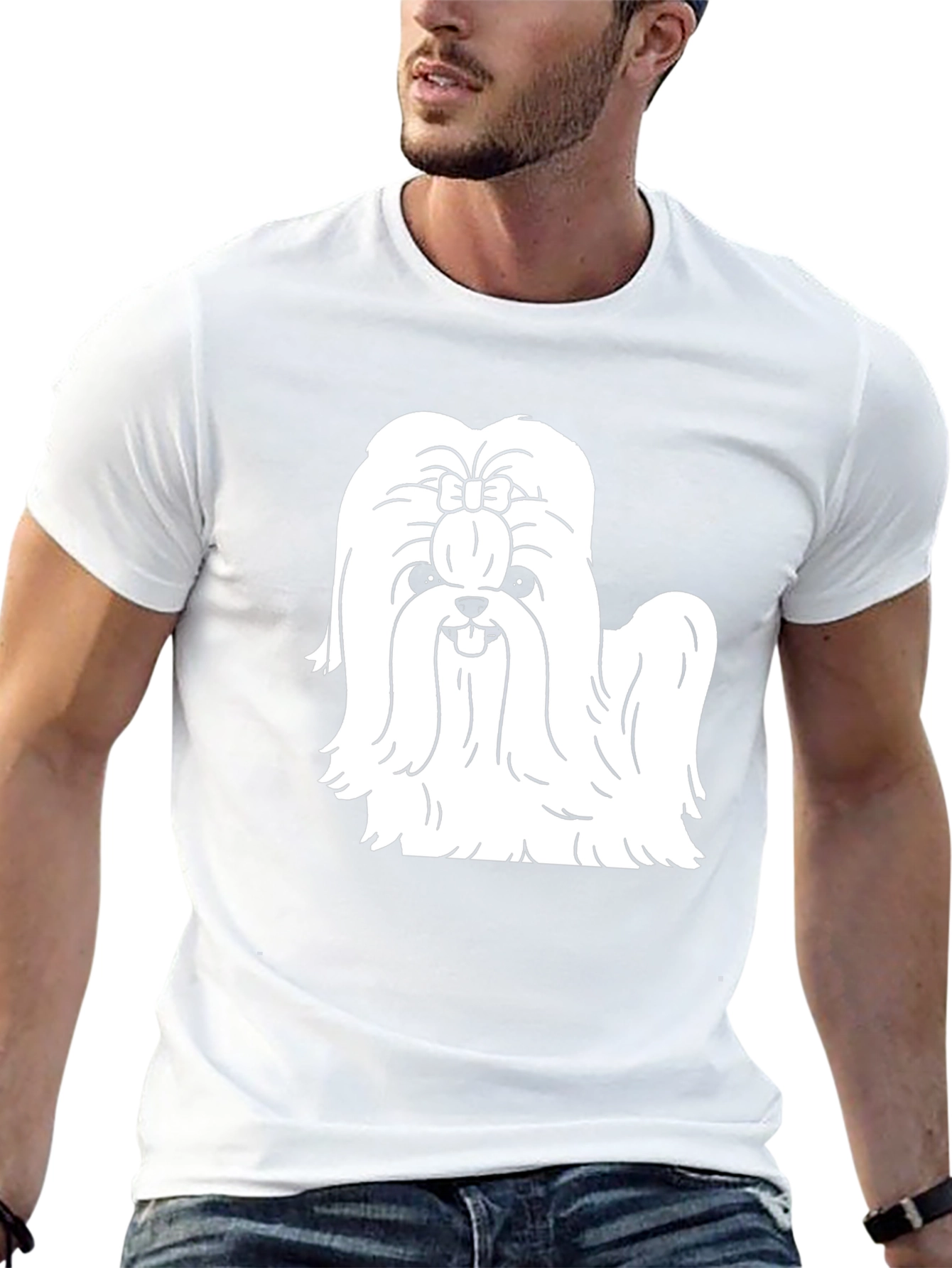 Cute Dog Graphic Tee - Black Cotton Blend T-Shirt